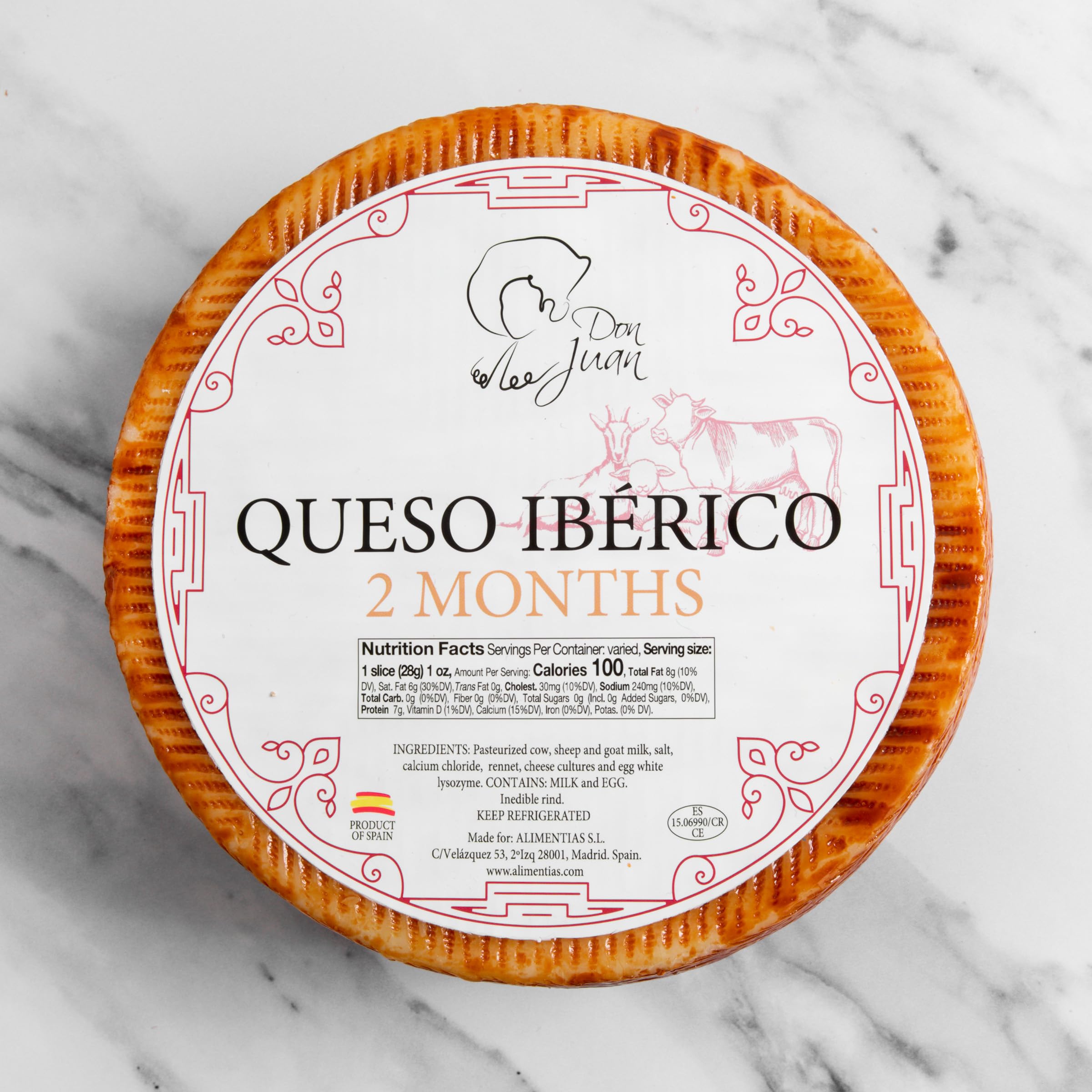 Premium Iberico Spanish Cheese Wheel (7 lb) - Artisan Blend of Goat, Sheep & Cow Milk for Rich, Grassy & Herbaceous Flavors - Perfect for Charcuterie Boards, Wine Pairings & Gourmet Gifts