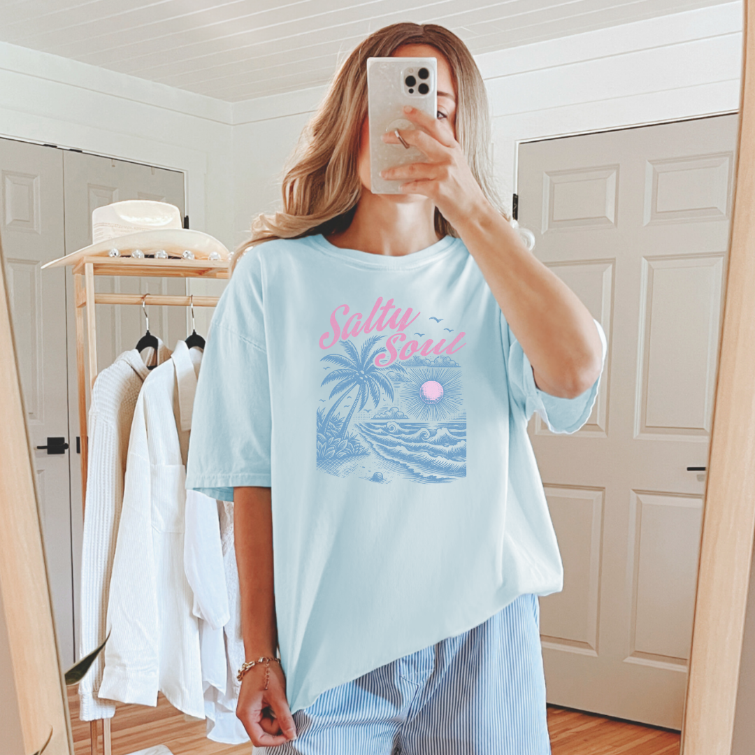 Salty Soul Graphic Tee - Vintage Style Cotton T-Shirt for Men & Women | Beach, Surf, Summer Casual Wear