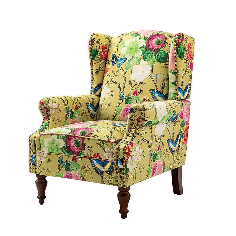 Felix Upholstered Wingback Armchair with Spindle Legs - Comfortable Living Room Chair for Reading & Relaxing - Perfect for Home Office, Bedroom or Lounge Area