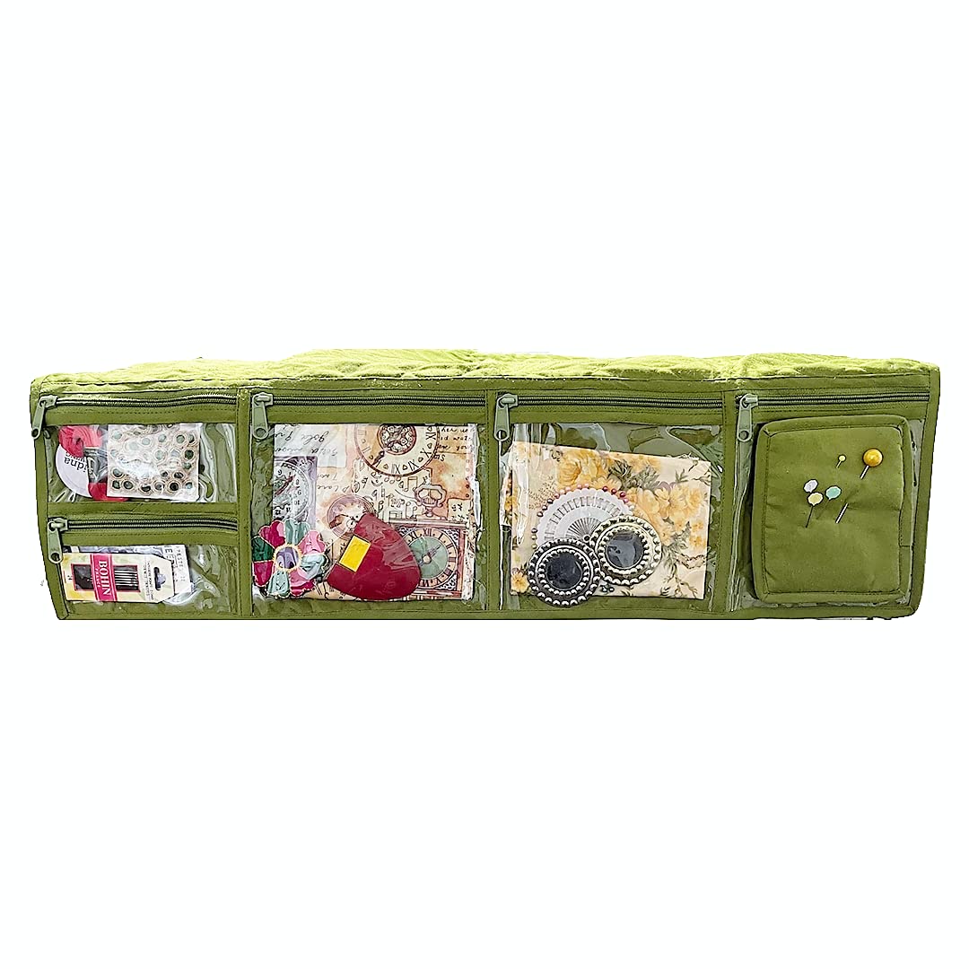 Yazzii Sewing Machine Mat with Pockets - Non-Slip Table Organizer Pad for Sewing Accessories & Supplies - Perfect for Quilting, Crafting & DIY Projects - Green
