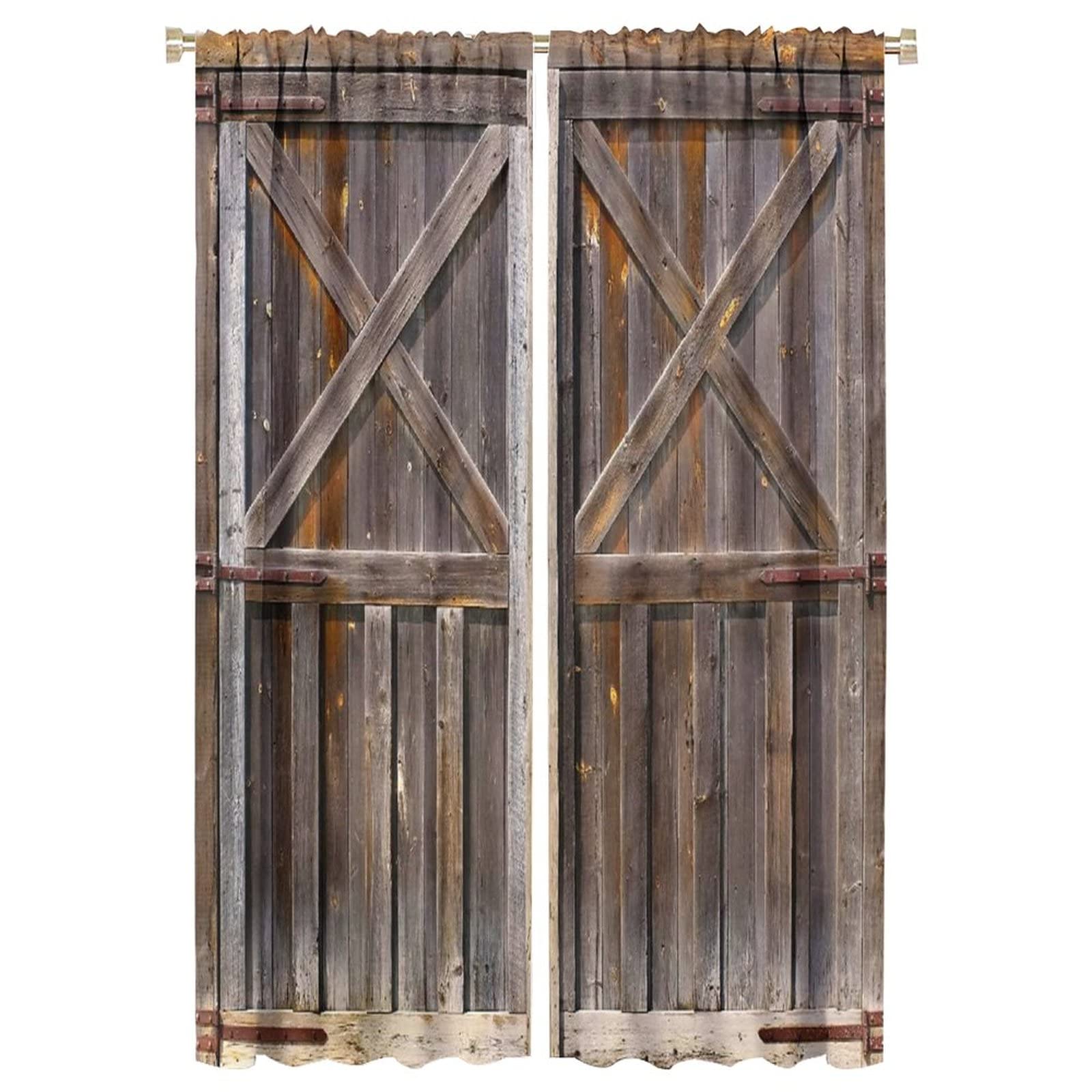 Rustic Wooden Barn Door Curtains 42x63in for Boys Room & Living Room Decor