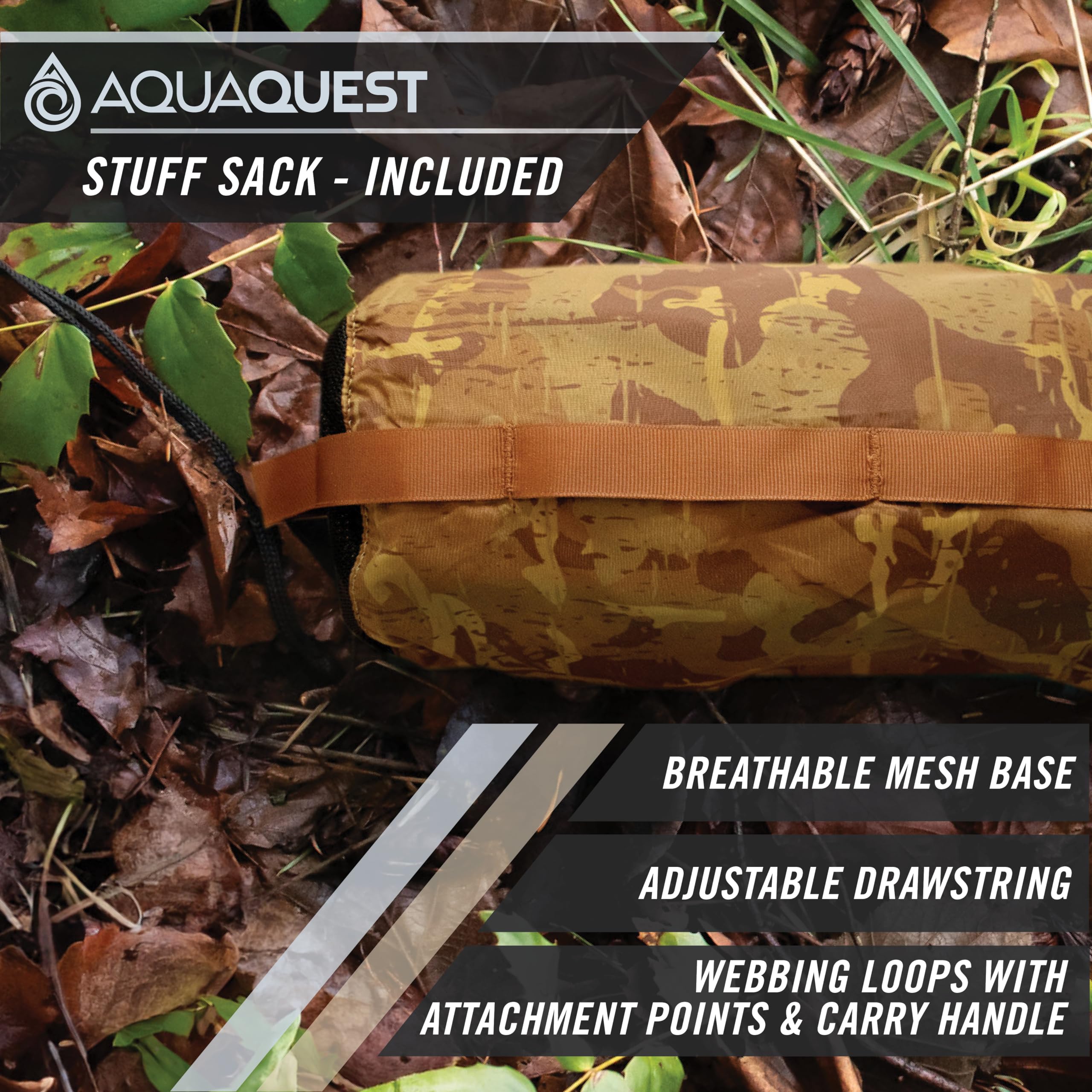 AquaQuest Defender Heavy Duty Waterproof Camping Tarp - 10x10 ft True Terrain Camo Tent Shelter & Rain Fly for Hiking, Bushcraft, Hammock - Perfect for Outdoor Adventures, Emergency Shelter & Backpacking Gear