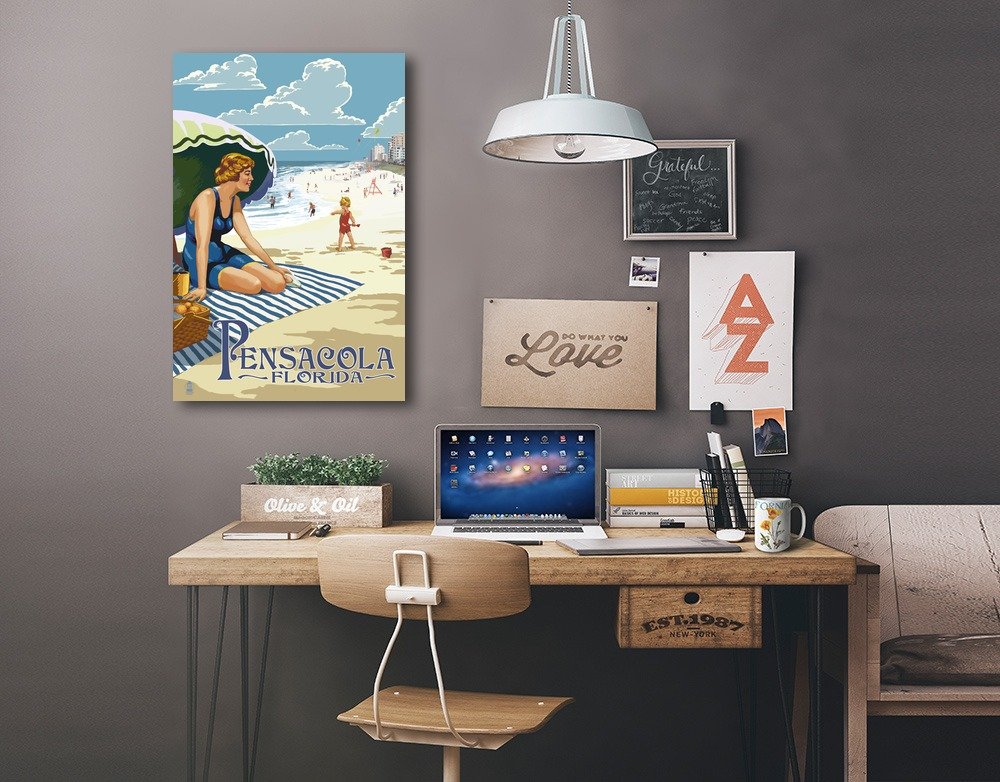 Lantern Press Pensacola Florida Beach Woman Wall Art - 12x18 Wrapped Canvas Print for Coastal Home Decor, Living Room & Bedroom