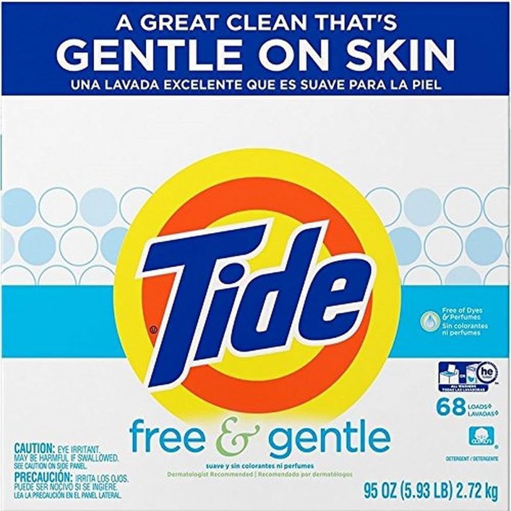 Tide Free & Gentle Laundry Detergent Powder - 95 Oz, Hypoallergenic & Unscented for Sensitive Skin - Perfect for Baby Clothes, Delicates & Allergy-Friendly Households