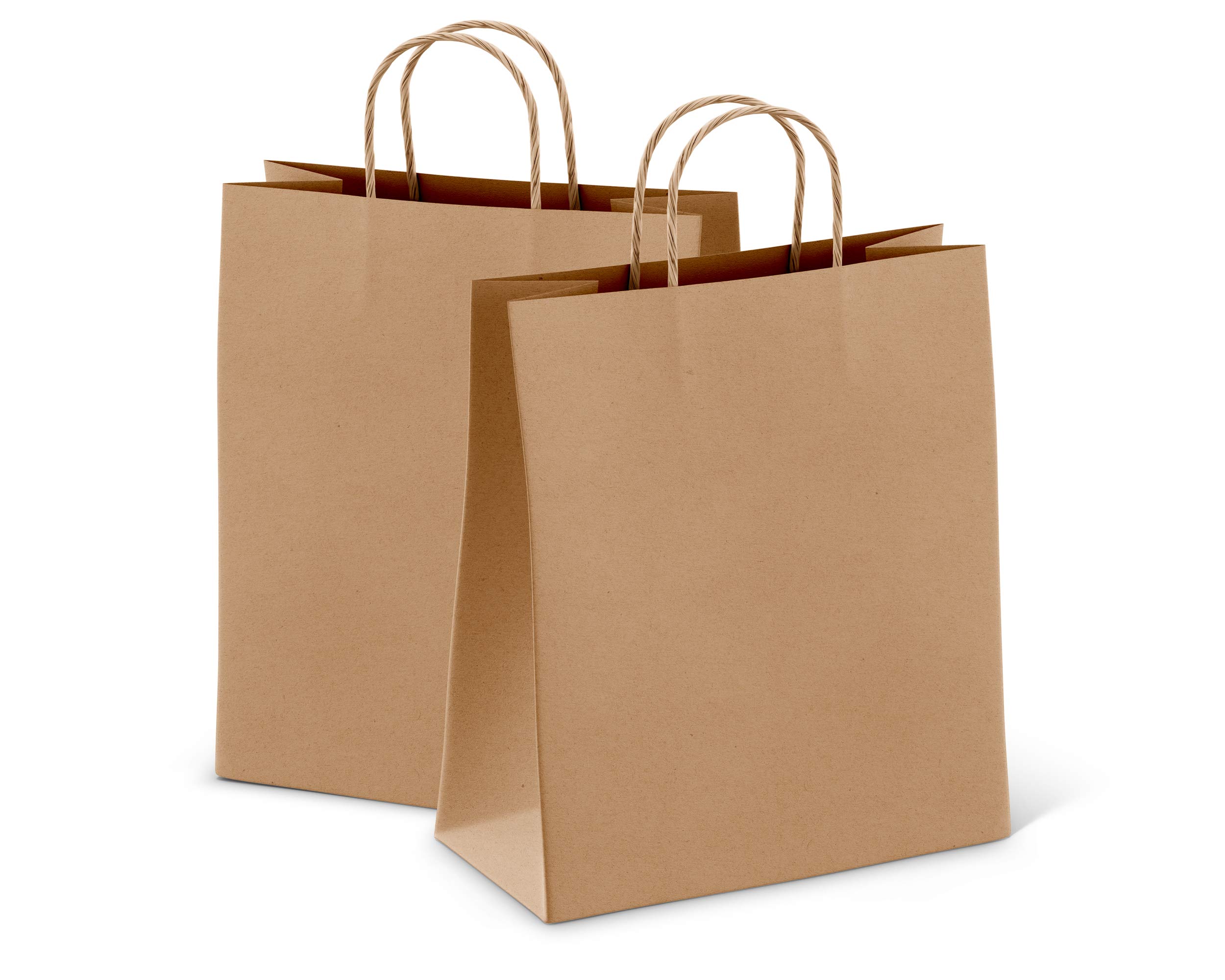 Amiff 13x7x17 Inch Brown Kraft Shopping Bags with Handles - Pack of 10 Heavy Duty 150 GSM Paper Gift Bags for Retail, Grocery, Parties & Eco-Friendly Packaging