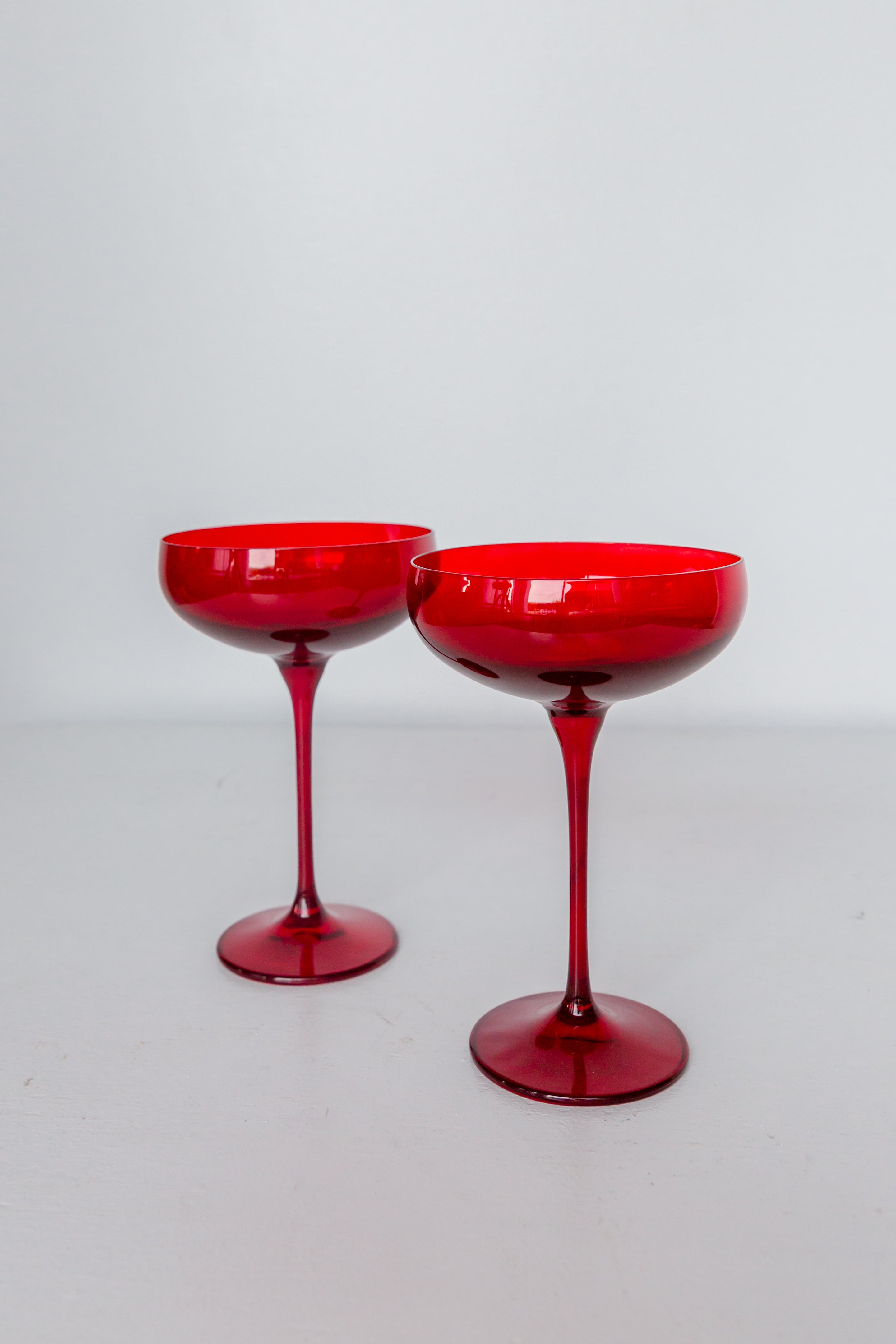 Estelle Colored Champagne Coupe Glasses Set of 2 - Elegant Red Stemware for Wedding, Party & Special Occasions