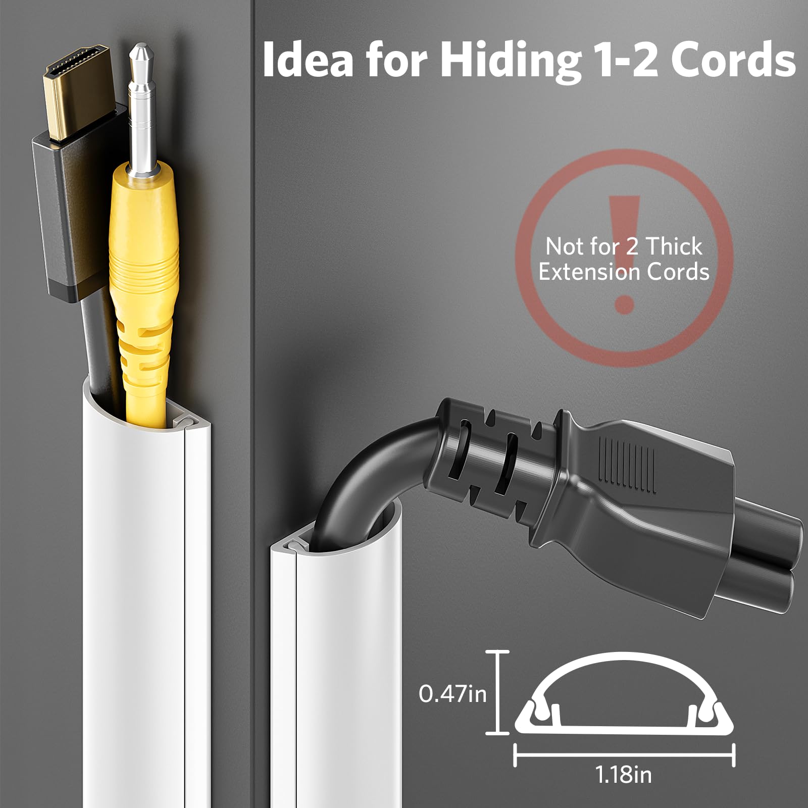 42.5in Half Round Cord Cover - Adhesive Cable Hider for 1-2 Wires, Wall Mount TV Wire Concealer (3 Pack, 14.2in Length, 1.18x0.47in Size) - Perfect for Home Office, Living Room & Bedroom Cable Management