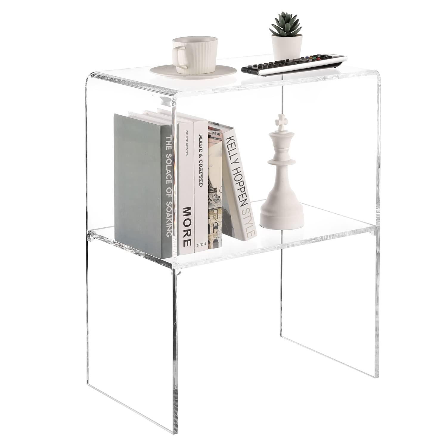 24 Inch Clear Acrylic End Table with 2-Tier Shelf - Modern Living Room Side Table & Bedroom Nightstand - Stylish Home Decor for Small Spaces, Dorm Rooms & Apartment Living
