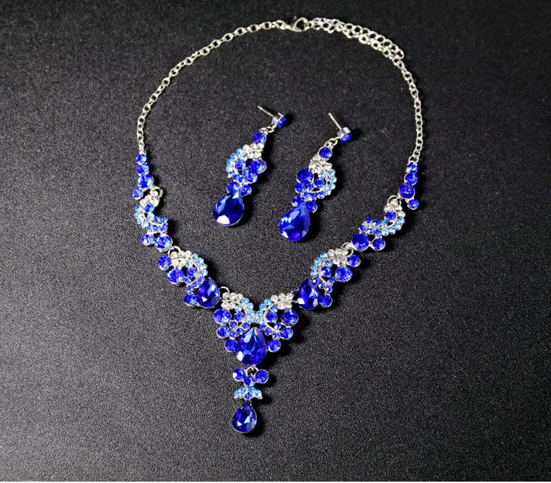 Elegant Women's Wedding Jewelry Set - Rhinestone Crystal Bridal Necklace & Earrings with Floral Teardrop Design | Perfect for Bridal Shower, Engagement Party & Formal Occasions