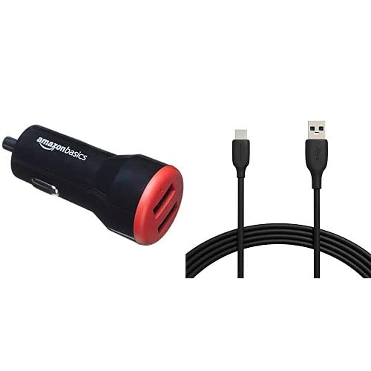 Amazon Basics 24W Car Charger - Dual USB-A & USB-C Ports for Android Phones - Fast Charging On The Go