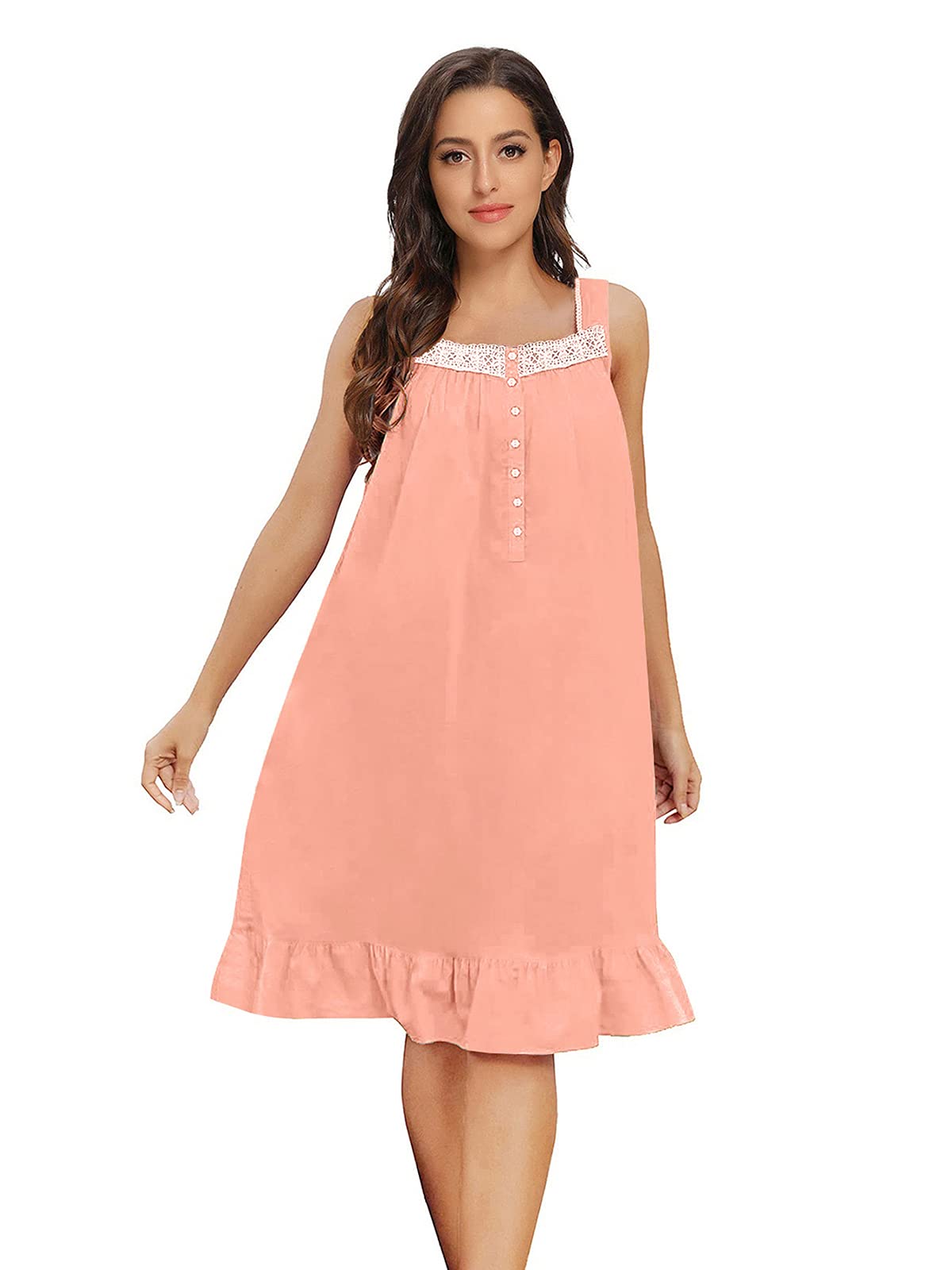 Women's Cotton Sleeveless Nightgown - Soft & Breathable Sleepwear Dress for Summer, Lounge & Relaxation at Home