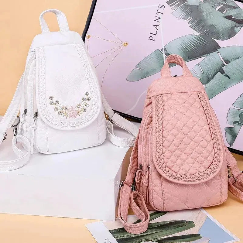 Soft Washed Leather Women's Backpack - Stylish & Durable Handbag for Work, Travel & College | Fashionable Everyday Purse for Commuting & Shopping
