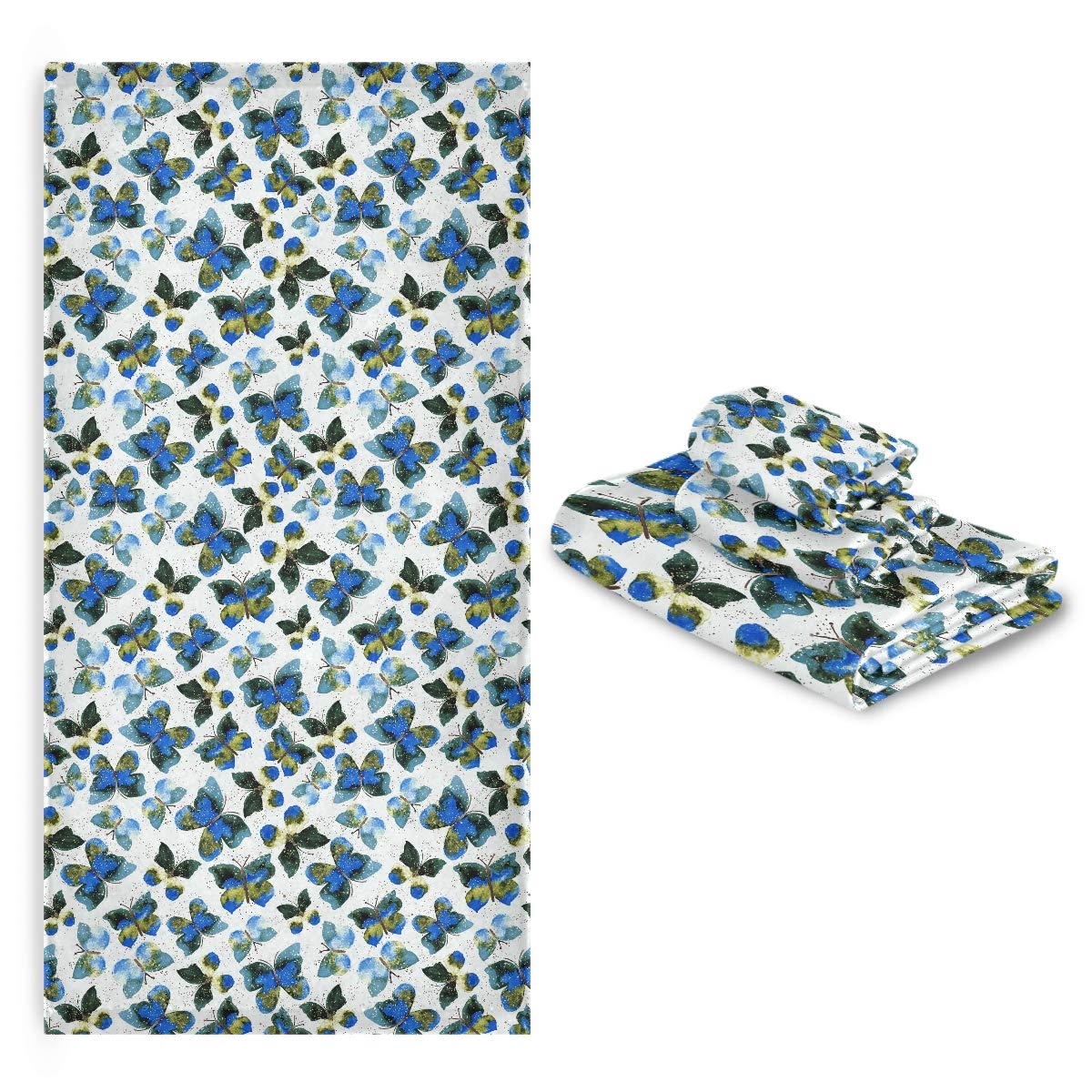 CaTaKu 3-Piece Vintage Butterfly Bath Towel Set - Soft Absorbent 1 Bath Towel, 1 Hand Towel, 1 Washcloth for Home, Kitchen, Hotel, Gym, Spa & Swimming Pool - Perfect for Bathing, Showering, and Beach Outings