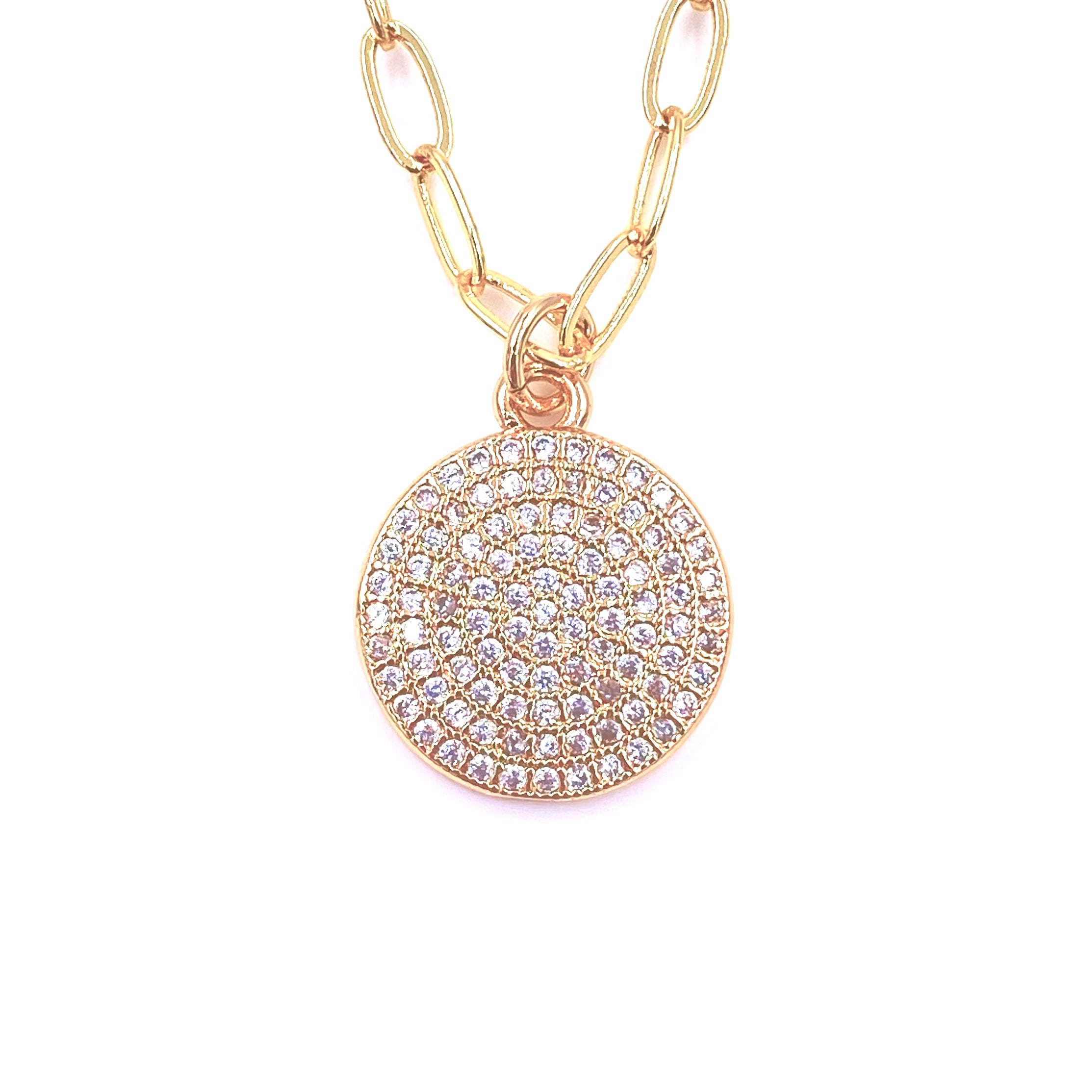 Ashley Gold Stainless Steel Gold Plated CZ 1 Disc Charm Necklace for Women - Elegant Cubic Zirconia Pendant Jewelry Gift for Birthday, Anniversary & Special Occasions
