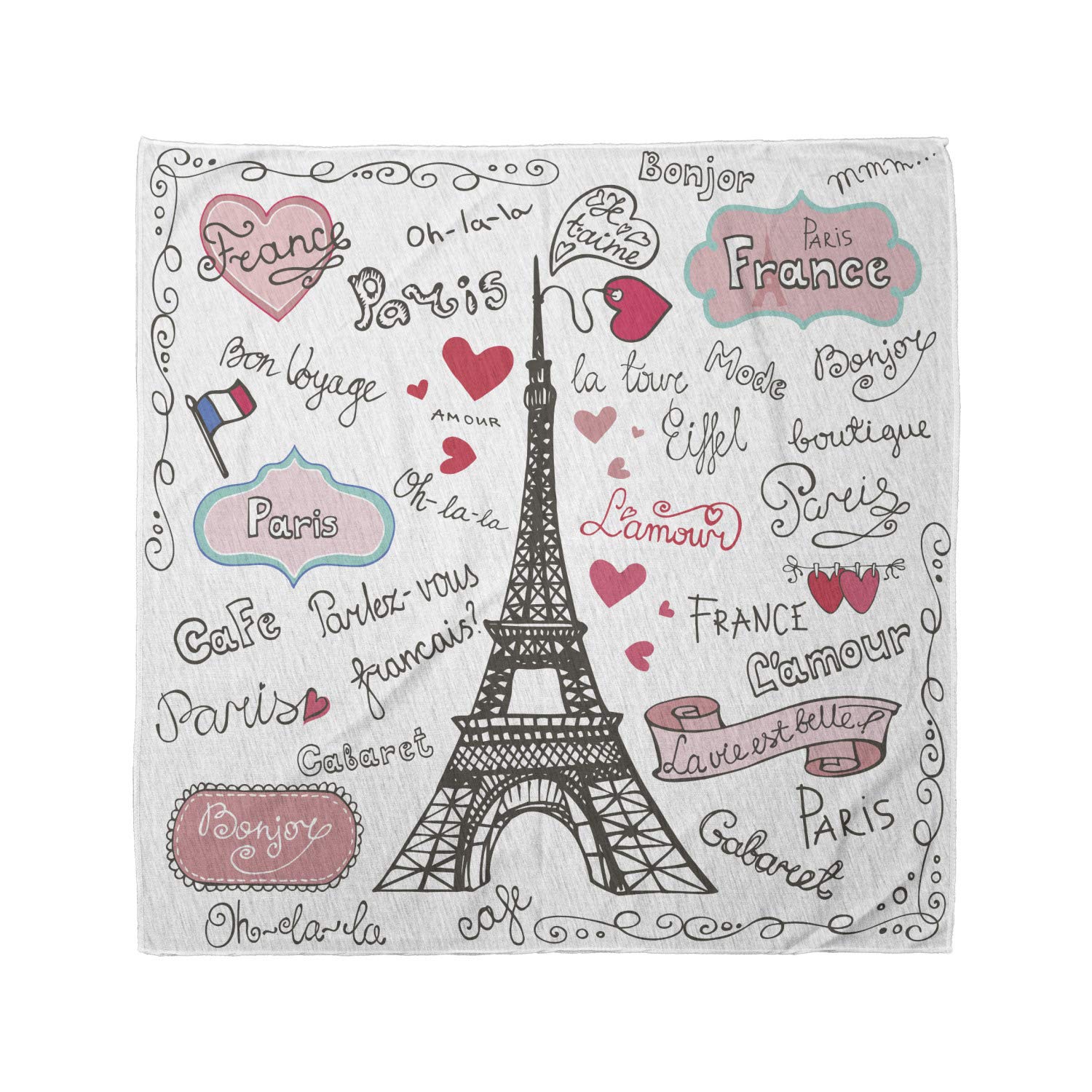Ambesonne Eiffel Tower Bandana Scarf - Paris Letter Heart Print Unisex Head Neck Wrap for Men & Women - Perfect for Travel, Outdoor Activities & Fashion Accessories