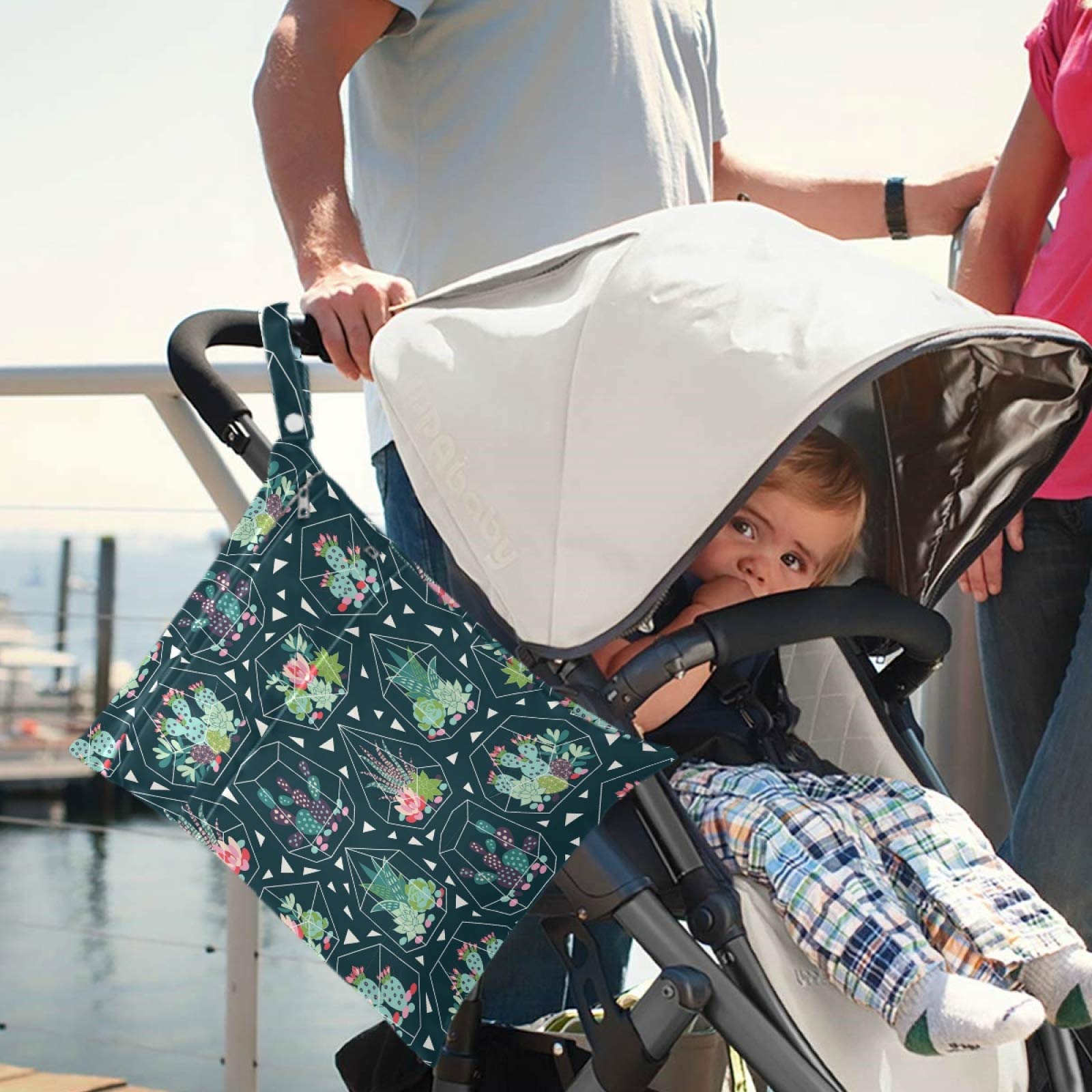 Visesunny Classic Cactus 2-Piece Wet Dry Bag Set with Zipper Pockets - Waterproof Reusable Storage for Travel, Beach, Pool, Gym & Daycare - Perfect for Wet Swimsuits, Dirty Clothes, Diapers & Toiletries - Ideal for Baby Stroller, Sports & Outdoor Activities