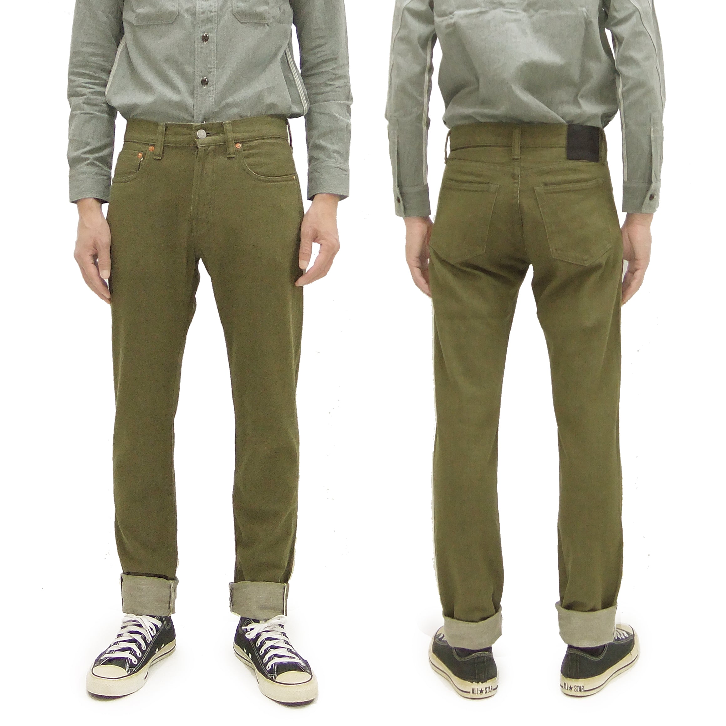 Momotaro Jeans MXJE1207 - Men's Slim Tapered Fit Lightweight Denim Pants (10.5 oz, One Wash) | Green Casual Skinny Jeans for Everyday Wear & Street Style