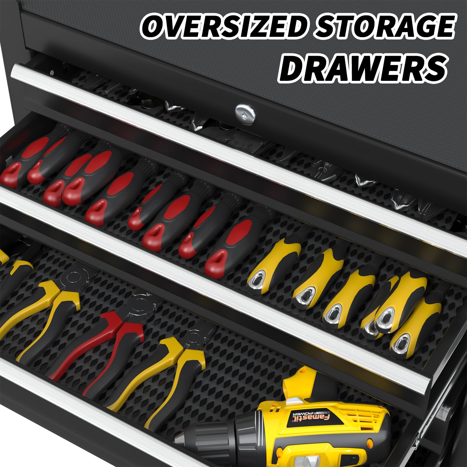 7-Drawer Rolling Tool Chest with Wheels - Heavy Duty Metal Tool Box with Key Lock, Large Capacity Drawers & Smooth Gliding Casters - Perfect Garage Storage Organizer for Workshops, Warehouses & DIY Projects (Black)