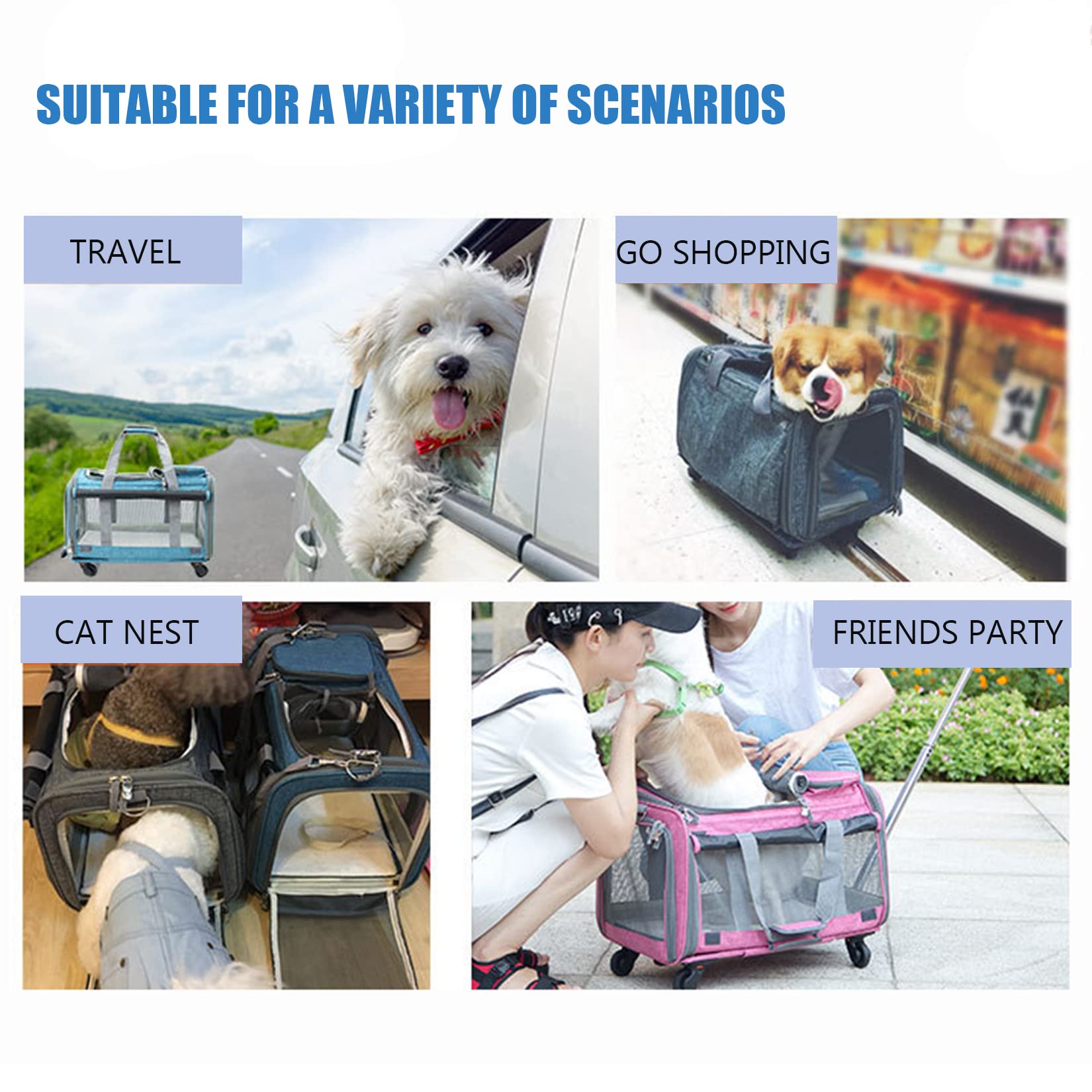 Premium Pet Stroller for Cats & Small Dogs - Detachable Base, Adjustable Handle, Foldable & Breathable Pet Carrier with Wheels - Ideal for Travel, Vet Visits & Outdoor Walks (Blue, Model P719)