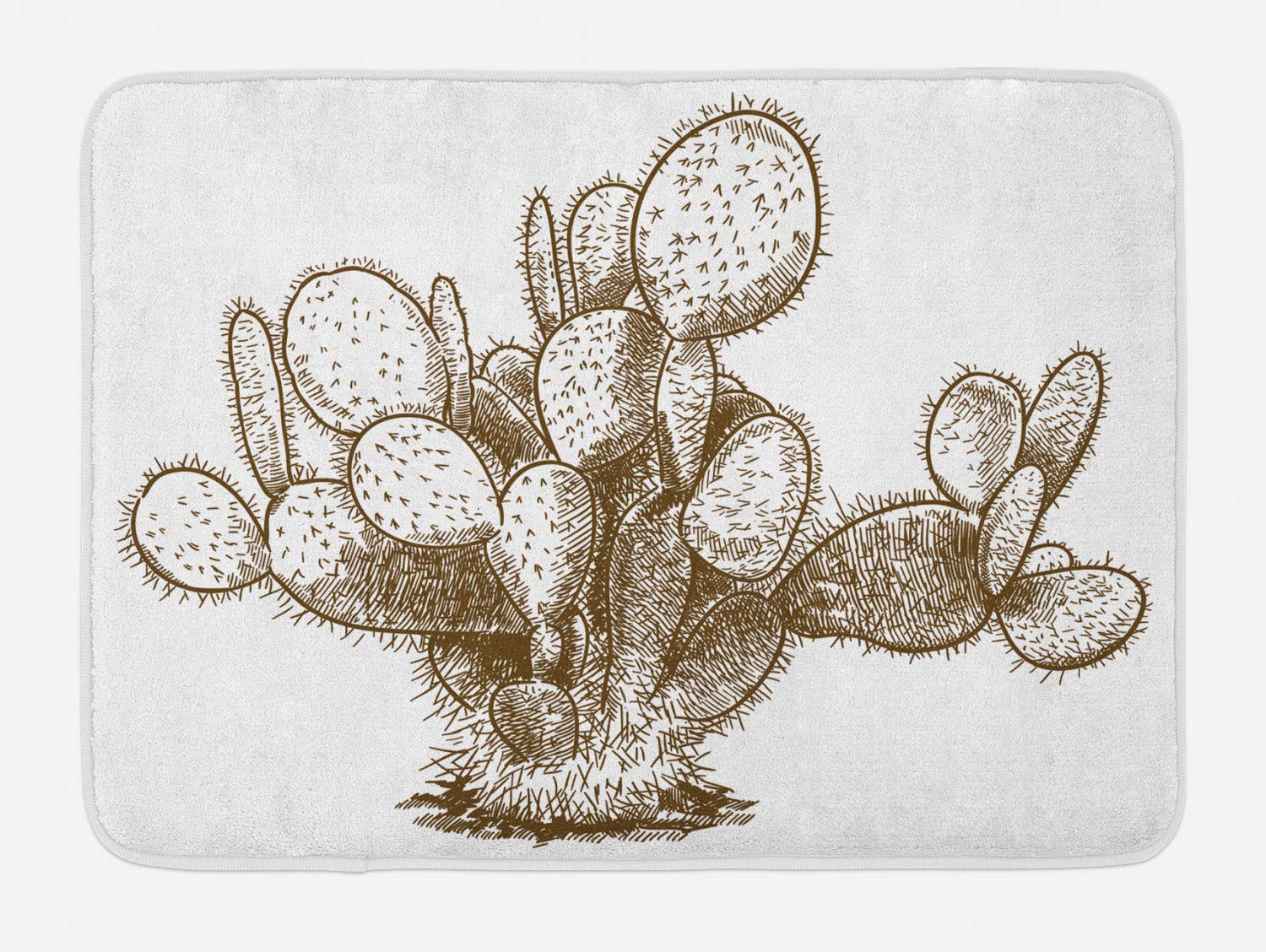 Ambesonne Non-Slip Cactus Bath Mat - Hand Drawn Antique Desert Plant Design on Plain Background, Soft Plush Bathroom Decor Rug, 30.2