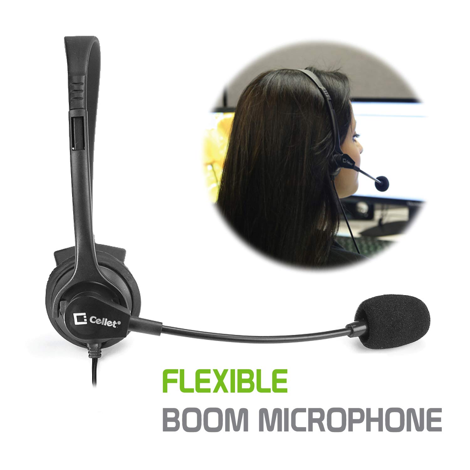 Premium Mono 3.5mm Hands-Free Headset with Boom Mic - 5ft Cord for iPhone, Samsung, LG, Motorola & More | Noise-Canceling for Calls, Gaming, Office & Remote Work