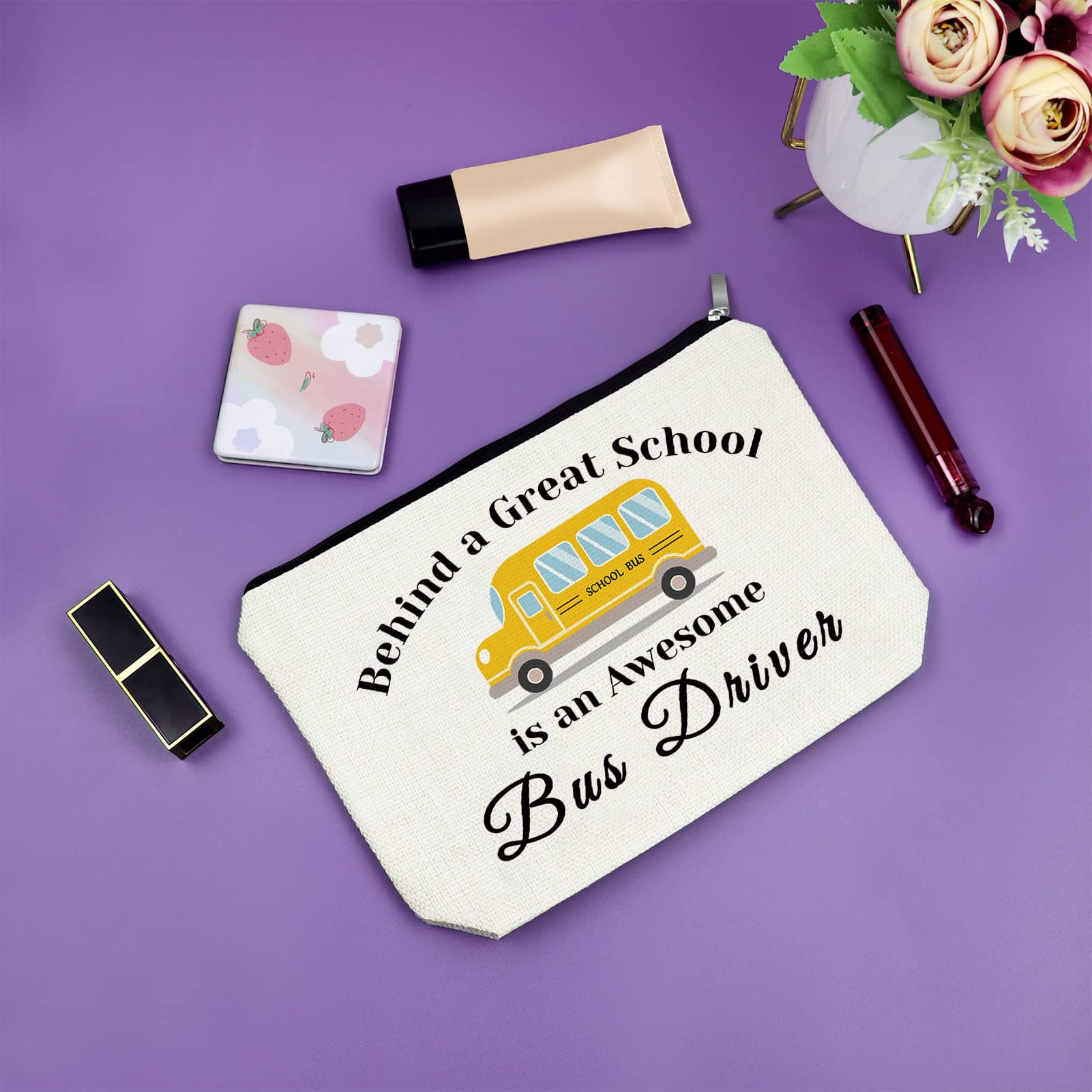 School Bus Driver Appreciation Makeup Bag - Retirement & Thank You Gift for Teachers - Travel Cosmetic Pouch - Perfect for Teacher Appreciation Week, Retirement Parties & Daily Makeup Storage