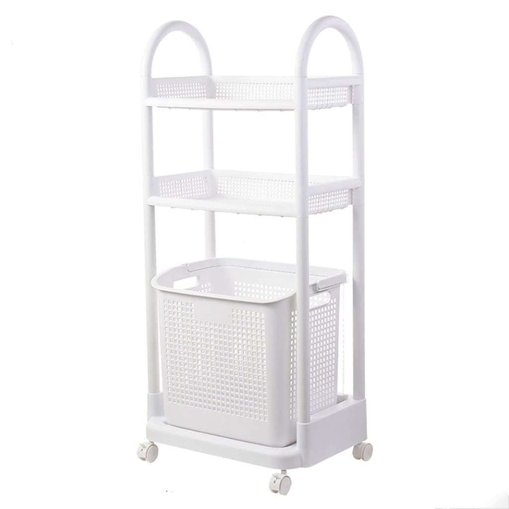 LICHUAN 40in Mobile Bathroom Storage Organizer with Laundry Basket & Wheels - Space-Saving Floor Organizer for Bathroom, Living Room & Bedroom Decor - Perfect for Small Spaces & Home Organization