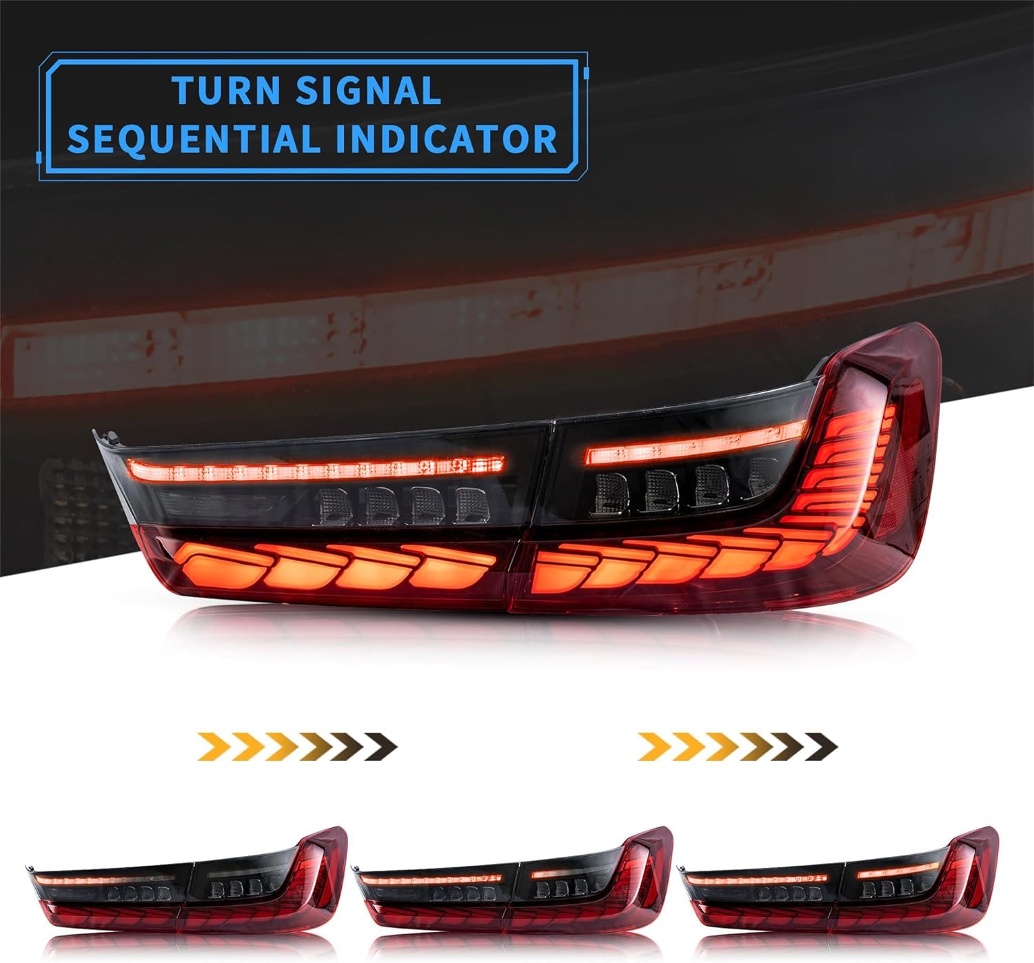 VLAND LED Tail Lights for 2019-2024 BMW 3 Series G20 Sedan - Red Sequential Turn Signals with 3D Animation - Driver & Passenger Side - Perfect for Night Driving & Car Customization