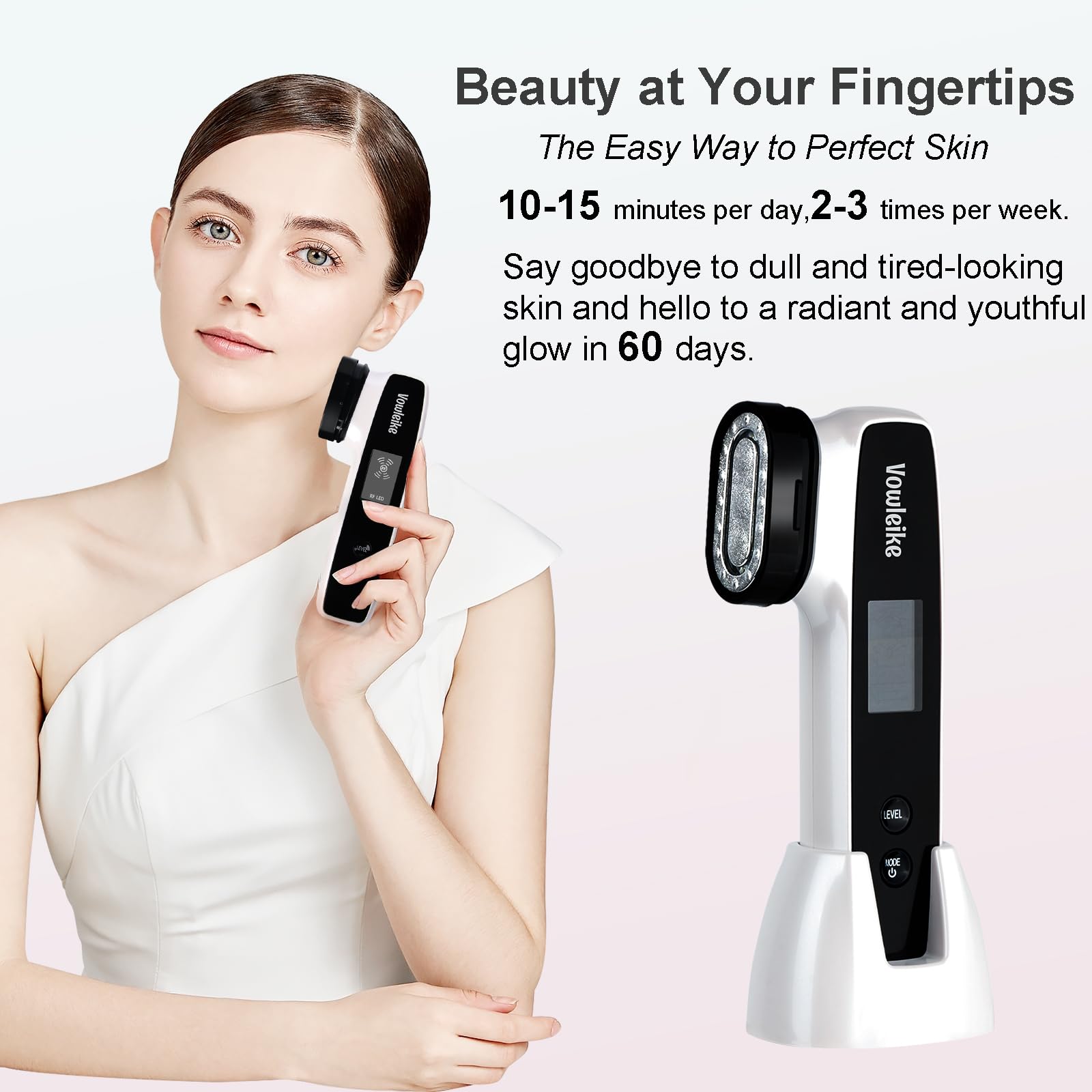 Vowleike Microcurrent Facial Massager - 6-in-1 Rechargeable Face & Body Sculpting Device with Stand | Anti-Aging, Wrinkle Reduction & Skin Tightening Tool for Women | Perfect for Home Spa, Travel & Daily Skincare Routine (Ivory White)