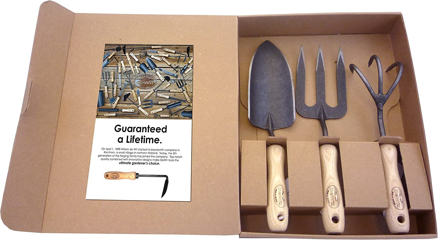 Dewit 3-Piece Gardening Tool Set - Forged Stainless Steel Trowel, Hand Fork & 3-Tine Cultivator | Perfect Gift for Gardeners | Ideal for Planting, Weeding & Soil Cultivation