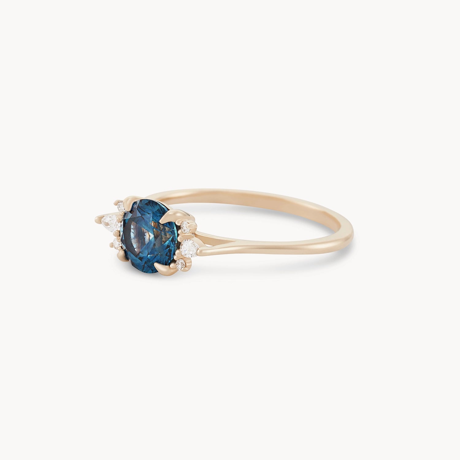 14K Yellow Gold Round Blue Sapphire Ring - Unique Midnight Blue Moon Design | Perfect for Engagement, Wedding & Special Occasions
