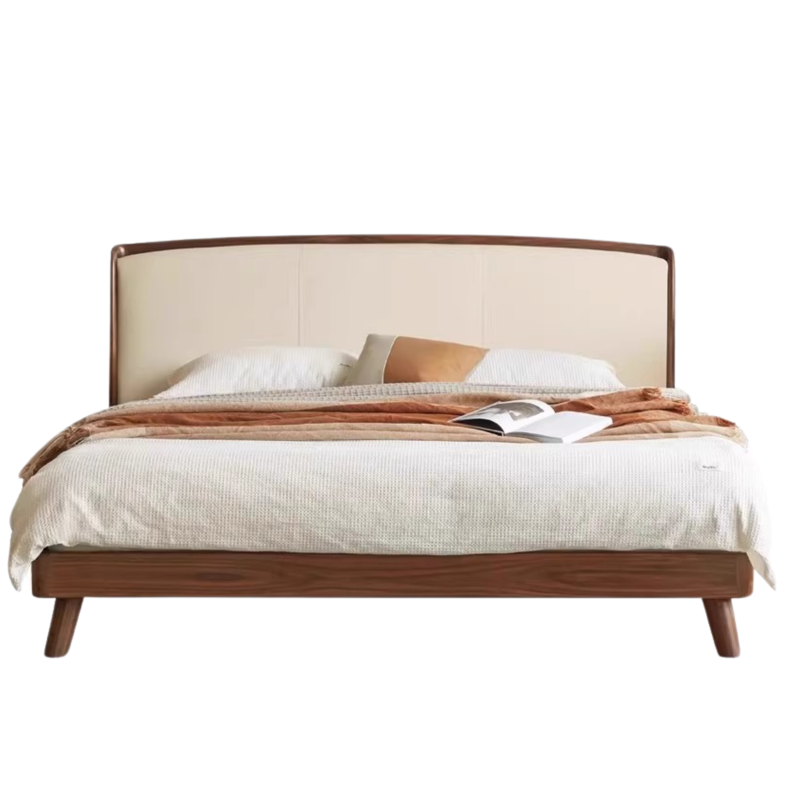 walnut color Black walnut Off-white leather bed
