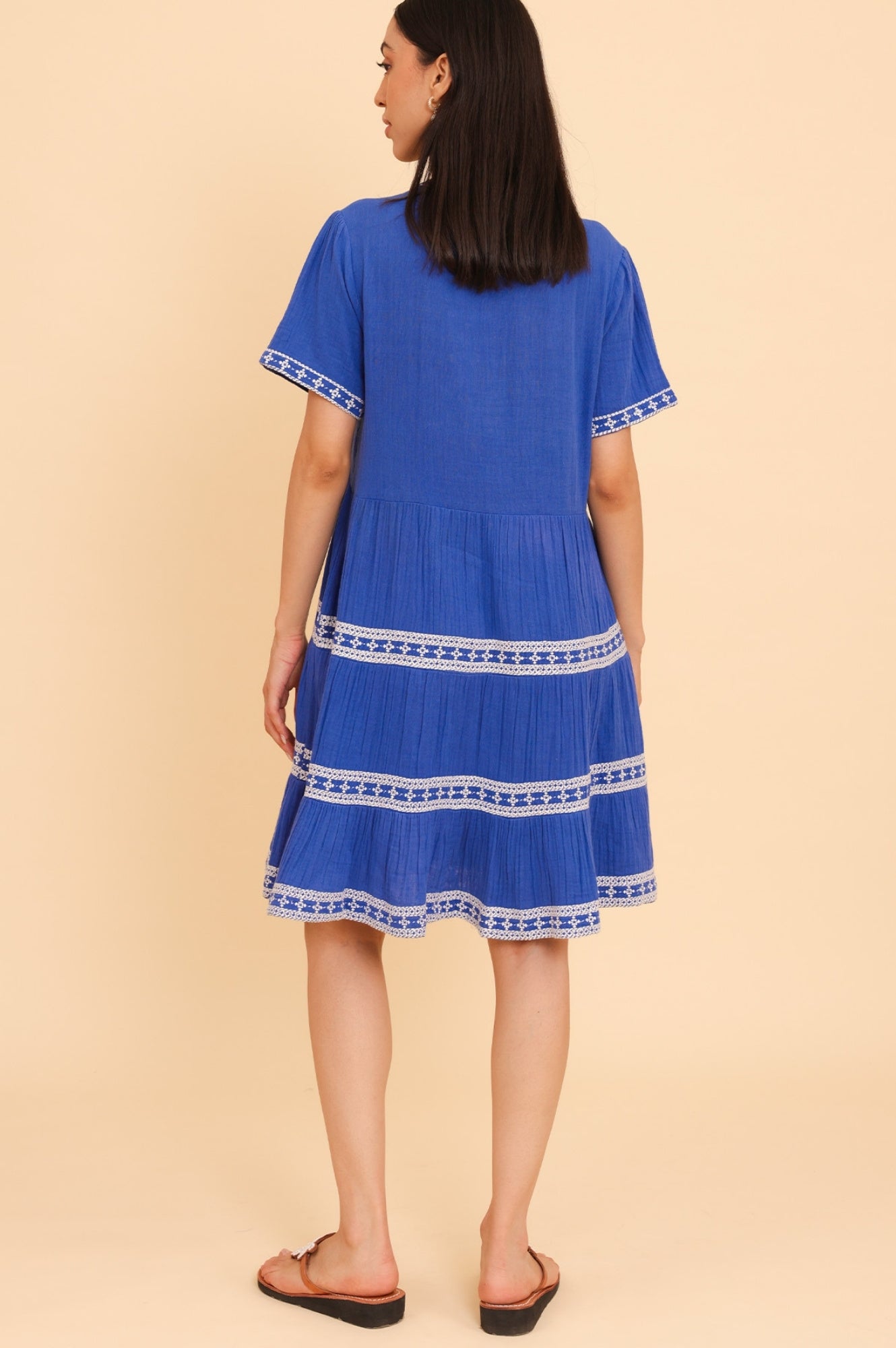 Meredith Organic Cotton Dress for Women - Soft & Comfortable Blue/White Floral Summer Dress | Perfect for Beach, Vacation & Casual Wear