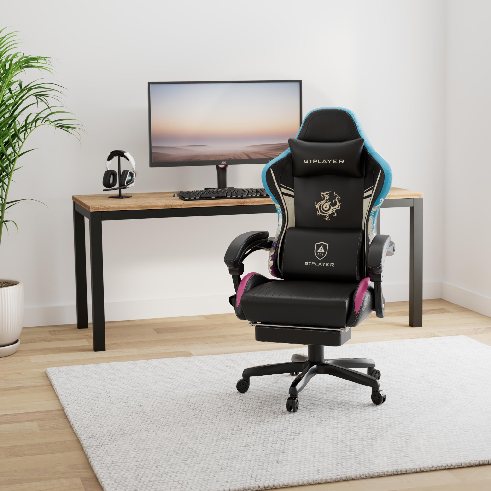 GTPLAYER Bluetooth Gaming Chair with Built-in Speakers & Footrest - Dragon Series Ergonomic Video Game Chair for PC, Office & Esports - Heavy Duty Computer Desk Chair by GTRACING (Black) - Perfect for Gaming Sessions, Work from Home & Streaming Setup