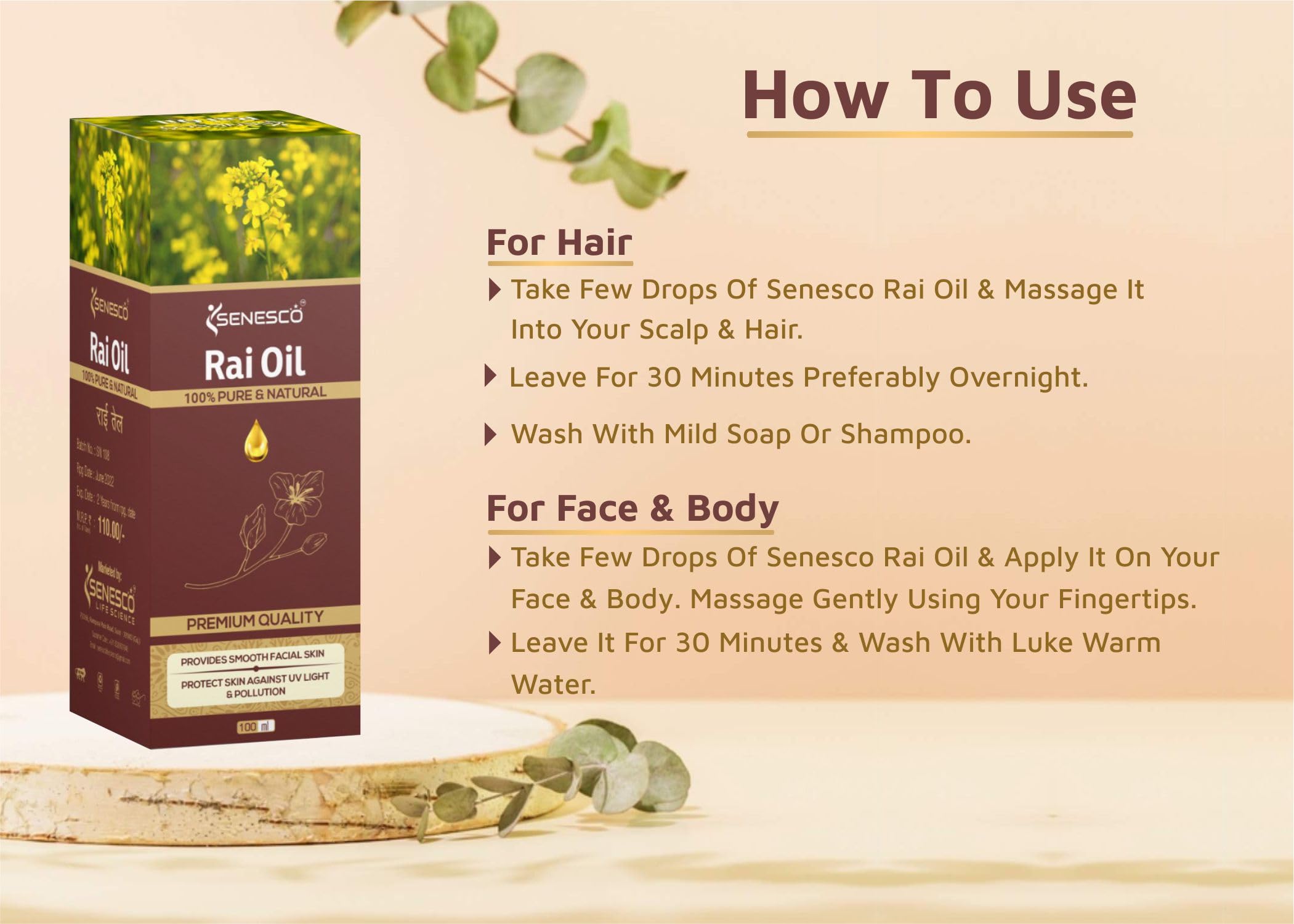 Premium SENESCO RAI OIL - 100% Pure & Natural Hair Care Oil for Growth & Shine - Perfect for Scalp Massage, Hair Treatment & DIY Beauty Recipes