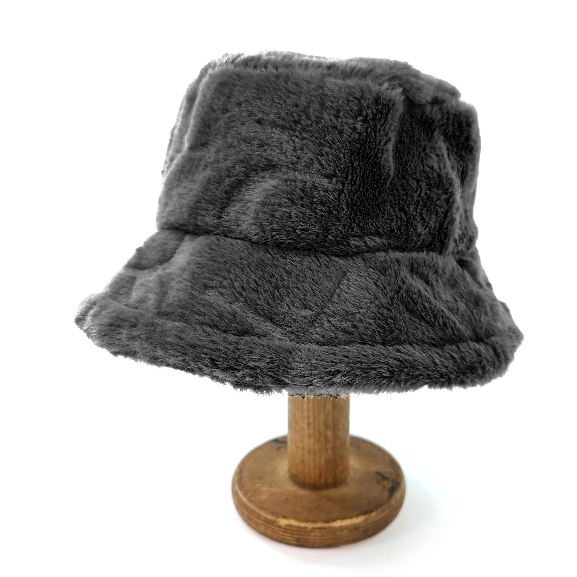 Stylish Black Faux Fur Bucket Hat for Women - Winter Fashion Accessory, Sun Protection & Outdoor Activities