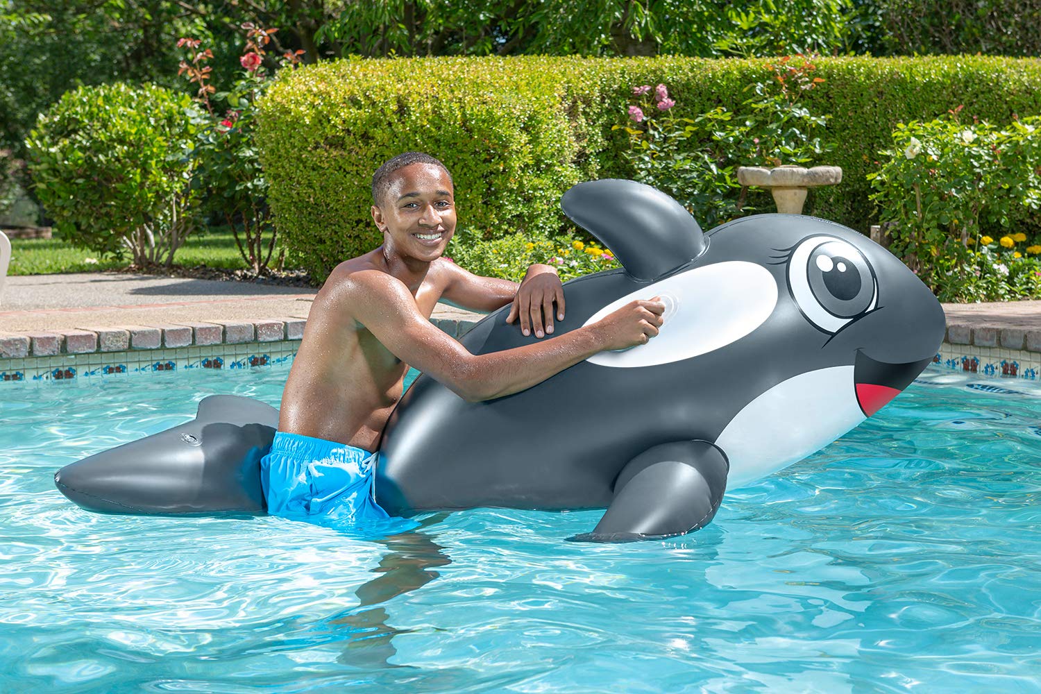 **Poolmaster Jumbo Whale Rider Inflatable Swimming Pool Float - Large Grey - Perfect for Summer Fun, Pool Parties & Relaxing in the Water**
