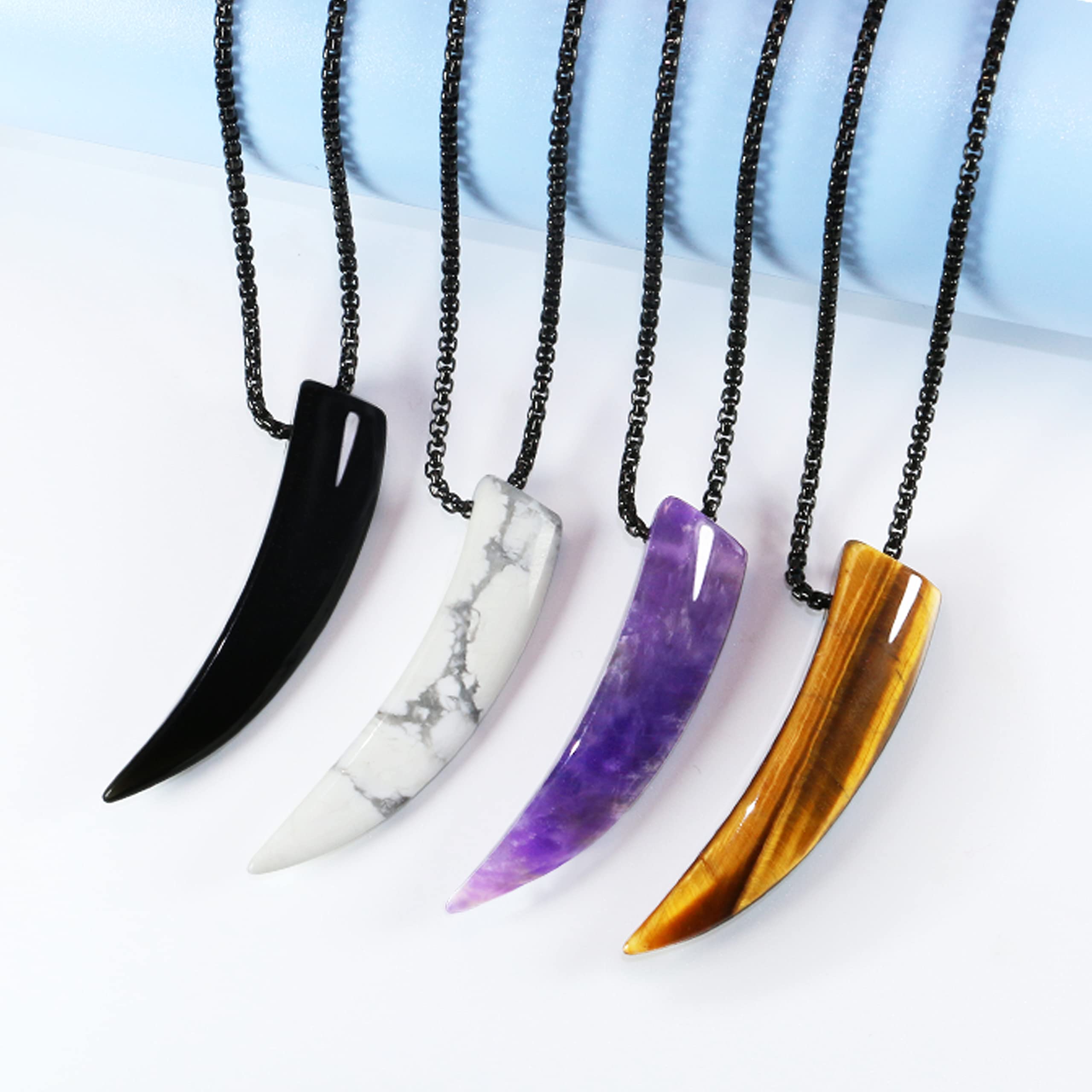 Wolf & Tooth Stone Couple Necklace - Yin Yang Matching Pendant for Men & Women - Romantic Gift for Anniversary, Valentine's Day & Couples Jewelry