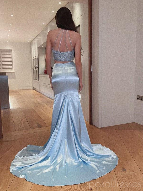 Elegant Blue Two-Piece Sleeveless Long Prom Dress for Sweet 16 & Formal Events - Perfect for Homecoming, Quinceañera & Evening Parties