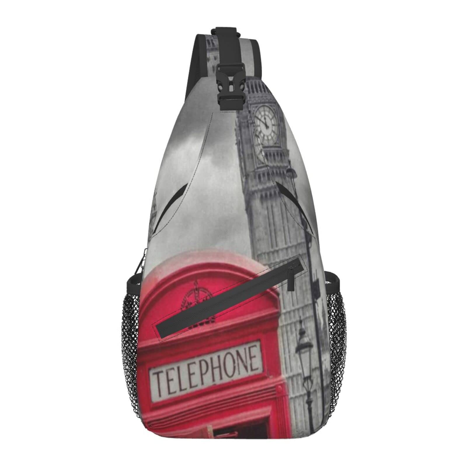 London Big Ben Themed Red Phone Sling Bag - Crossbody Shoulder Chest Bag for Women & Men - Perfect for Travel, Hiking, Outdoor Sports & Daily Use