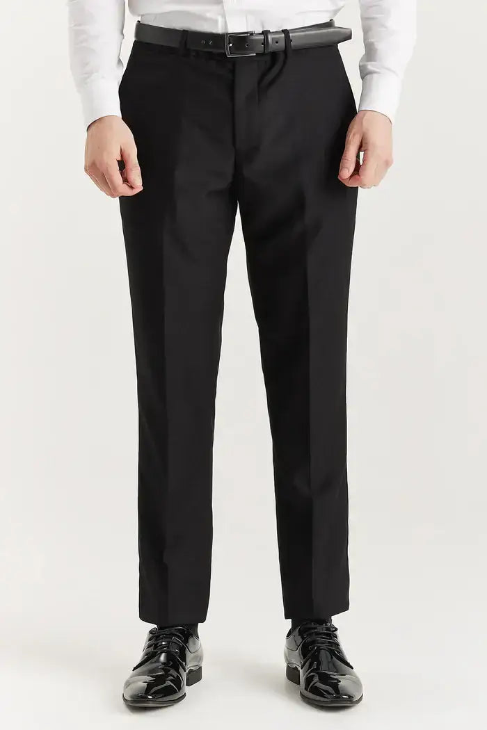 Paul Andrew Men's Harry Black Dress Pants - Slim Fit Formal Trousers for Office, Business & Wedding Occasions