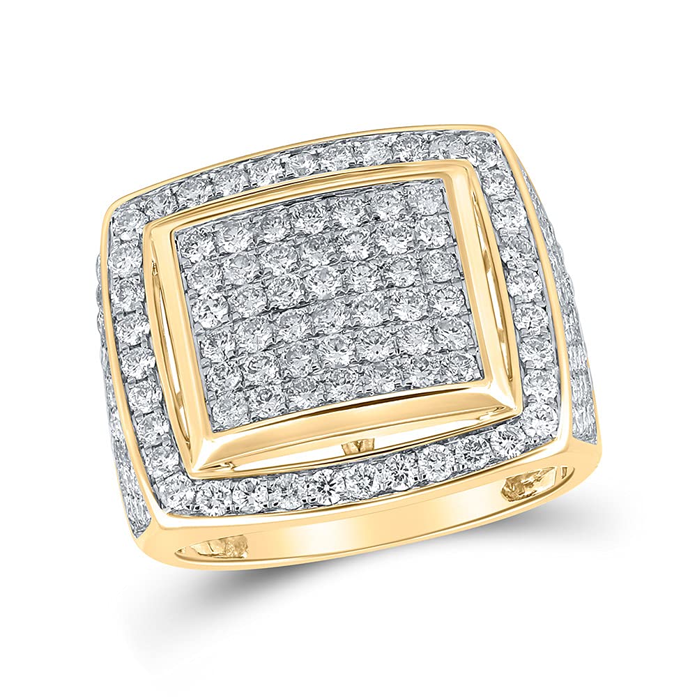 10K Yellow Gold Men's Round Diamond Square Ring - 3 CTTW Genuine Diamond Wedding Band for Men, Perfect for Engagement, Anniversary & Special Occasions