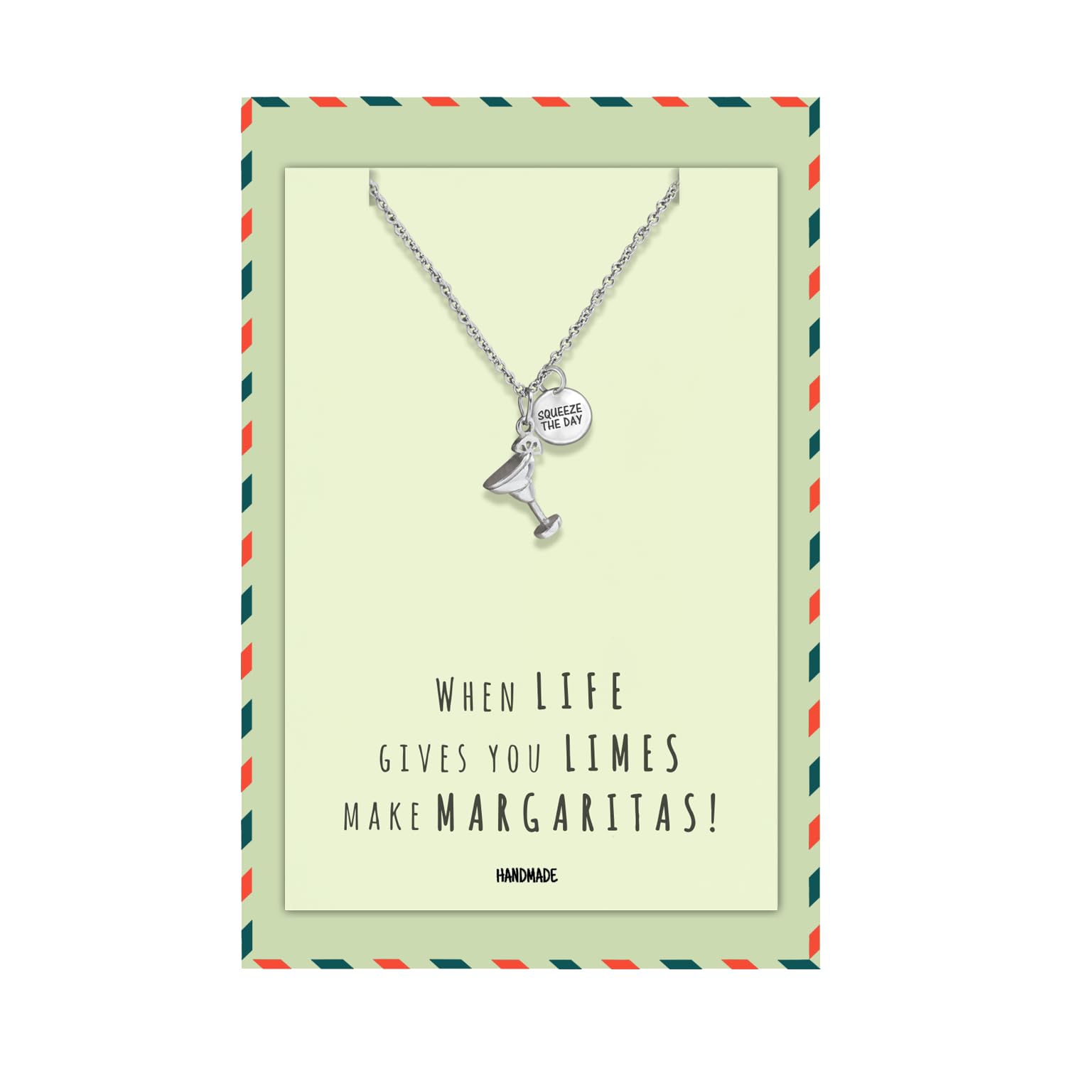 Quan Jewelry Margarita Glass Charm Pendant Necklace for Women - Perfect Party, Birthday, Valentine's Gift for Sister & Best Friend with Funny Greeting Card - Ideal for Cocktail Nights, Beach Parties & Summer Celebrations
