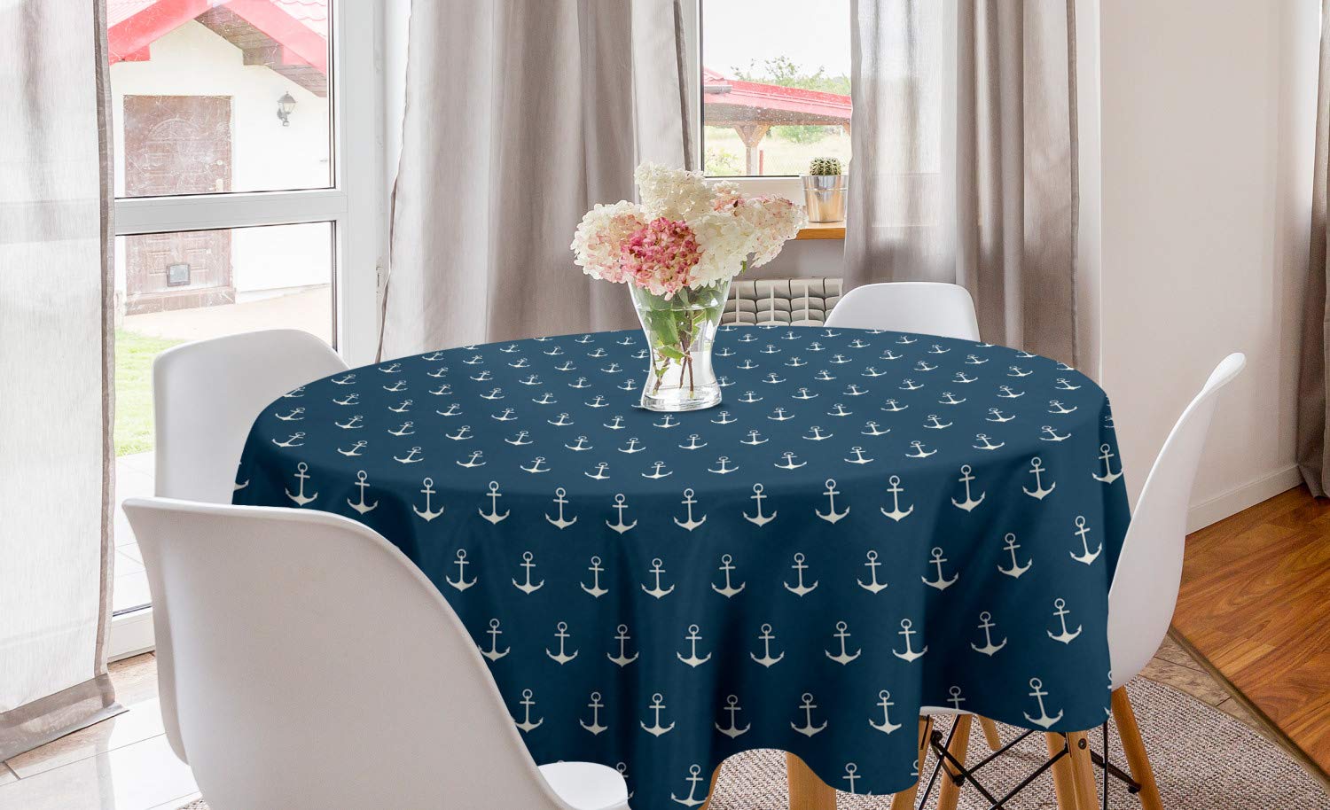 Ambesonne Nautical Anchor Round Tablecloth 60