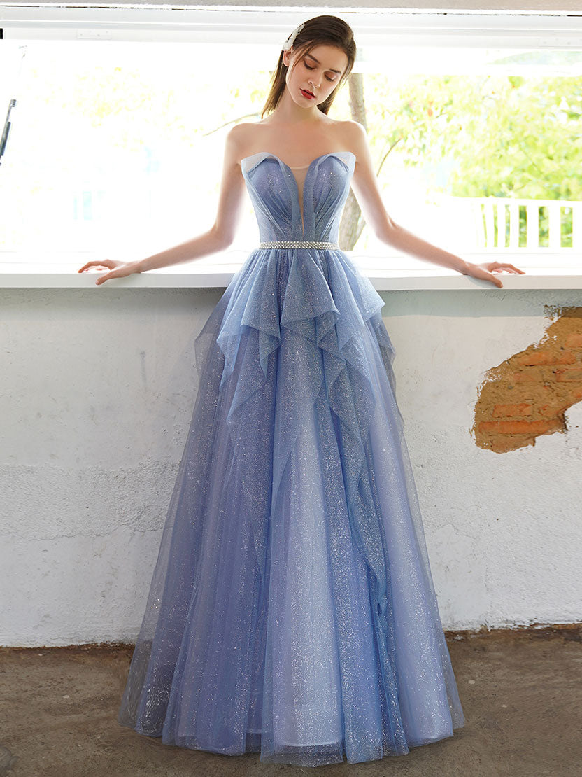 Elegant A-Line Tulle Sequin Long Prom Dress & Evening Gown for Women - Perfect for Homecoming, Formal Dances, Weddings & Special Occasions