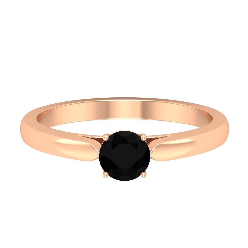 Natural Black Spinel Promise Ring for Women - 0.50 CT Solitaire Engagement Ring in 14K Solid Gold - Elegant Black Spinel Jewelry for Anniversaries, Weddings & Special Occasions