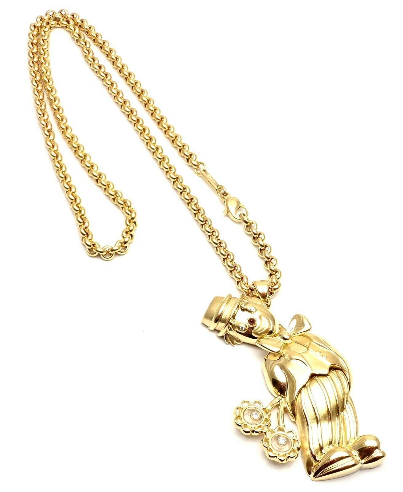 Authentic Chopard 18k Yellow Gold Large Happy Clown Flower Pendant Necklace - Luxury Jewelry Gift for Women, Perfect for Anniversaries & Special Occasions