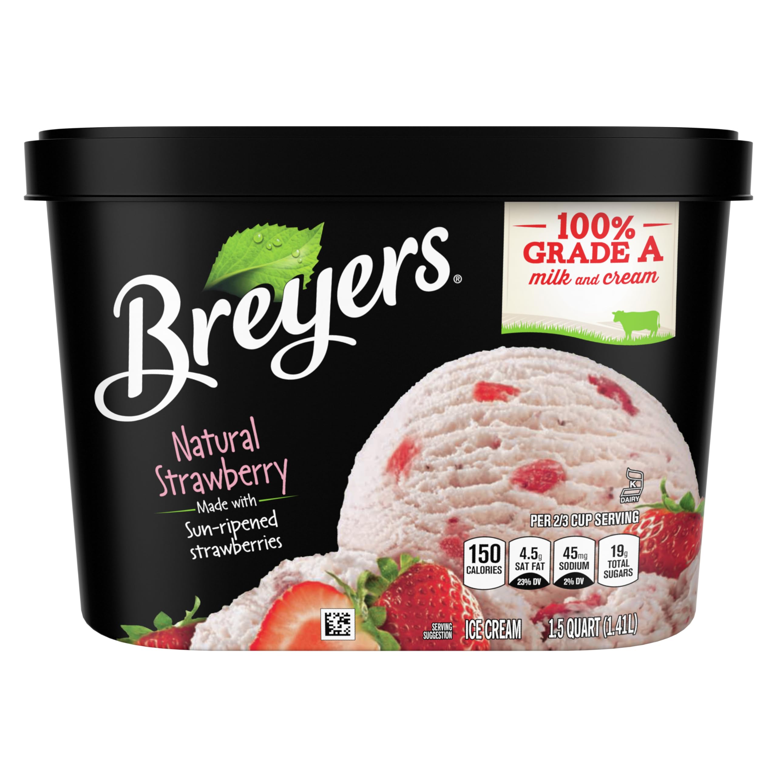 Breyers Natural Strawberry Ice Cream - 48 oz Tub, Made with 100% Grade A Milk & Cream | Rich & Creamy Frozen Dessert for Parties, Family Gatherings & Summer Treats