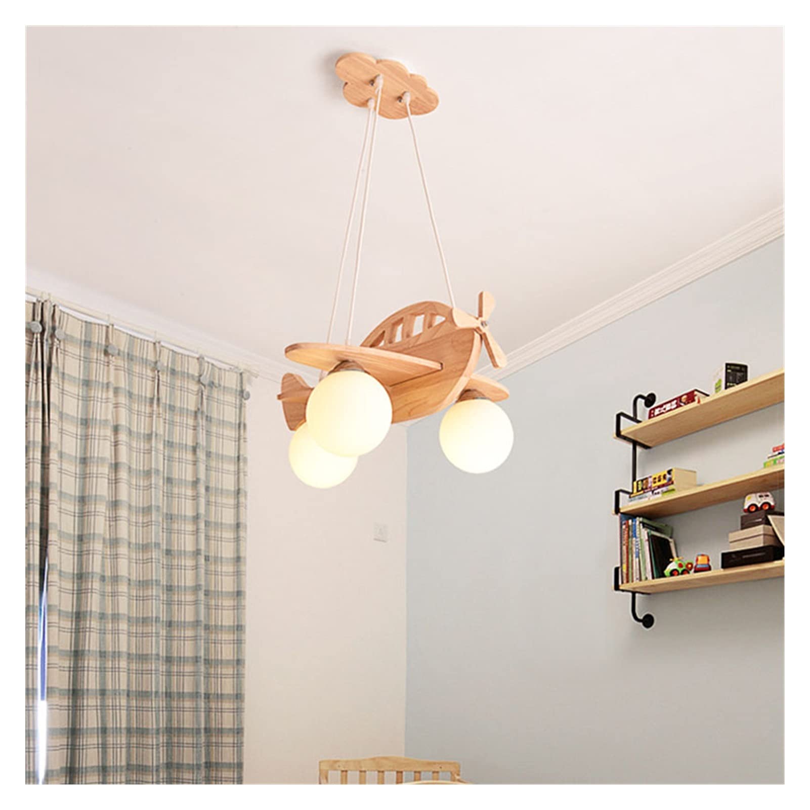 Modern LED Chandelier - Wooden Airplane Kids Room Ceiling Light, Japanese Nordic Style Hanging Pendant Lamp for Bedroom, Nursery & Playroom Decor