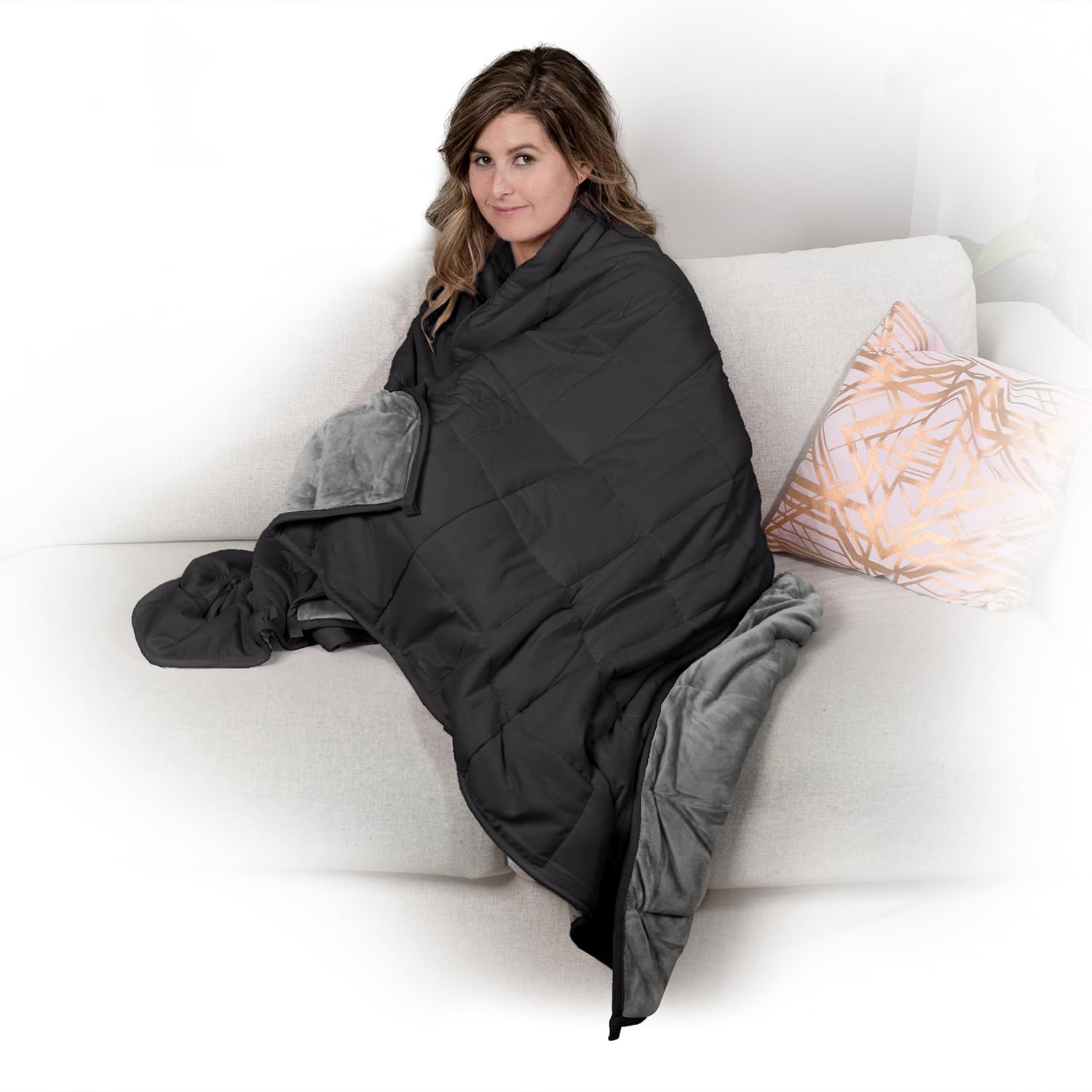 Luxury Reversible Weighted Blanket for Adults - 12lb Heavy Blanket (Queen/King/Twin Size, Black) - Perfect for Stress Relief, Anxiety & Better Sleep - Cozy Home, Office & Travel Companion